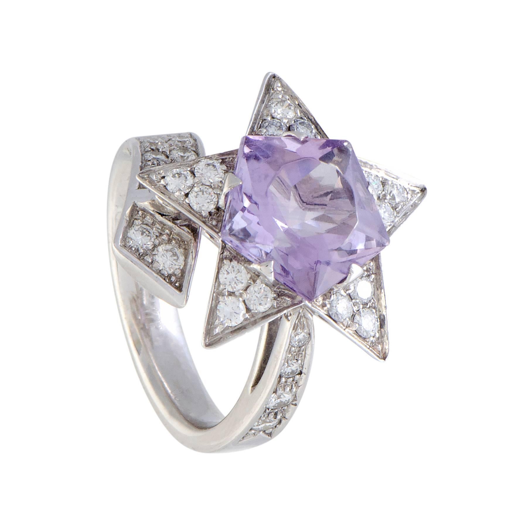 Chanel Comete Diamond and Amethyst 18K White Gold Ring