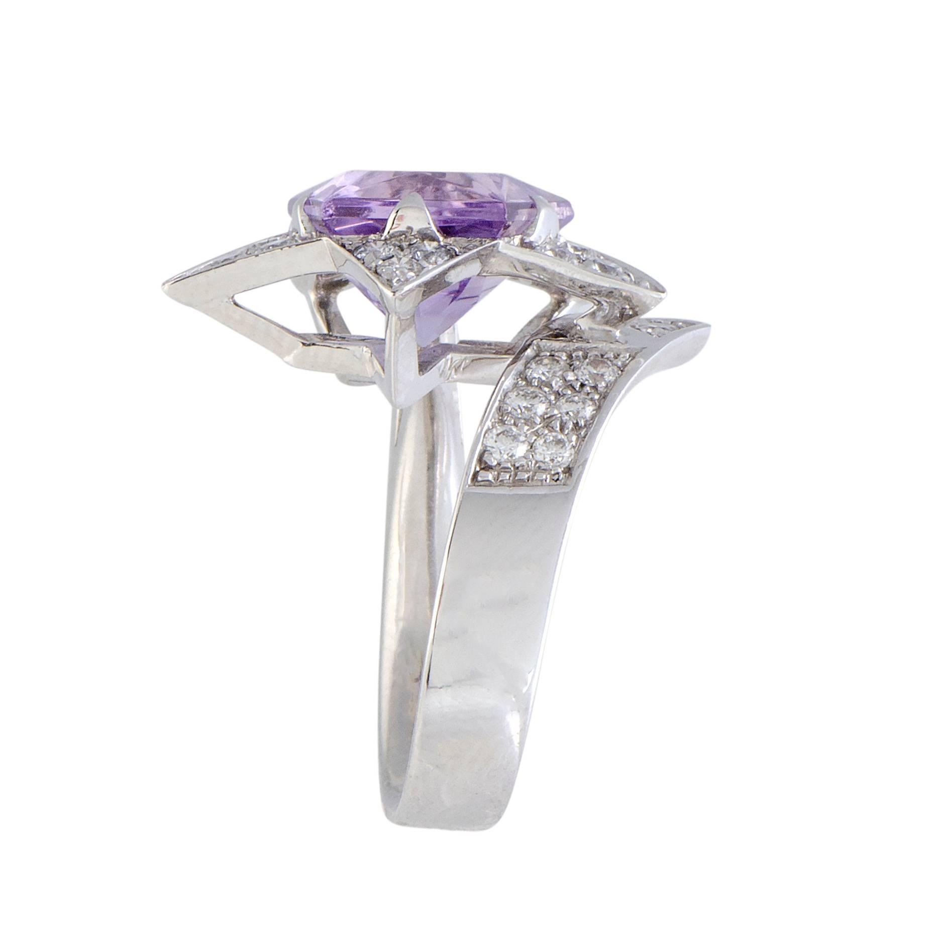 Chanel Comete Diamond and Amethyst 18K White Gold Ring In Excellent Condition In Southampton, PA