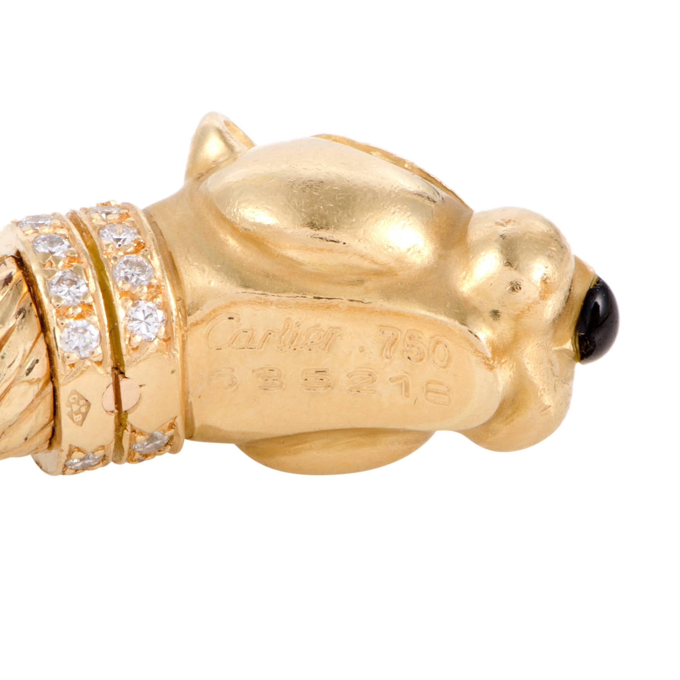 Women's Cartier Panthere Diamond and Sapphire Yellow Gold Bangle Bracelet
