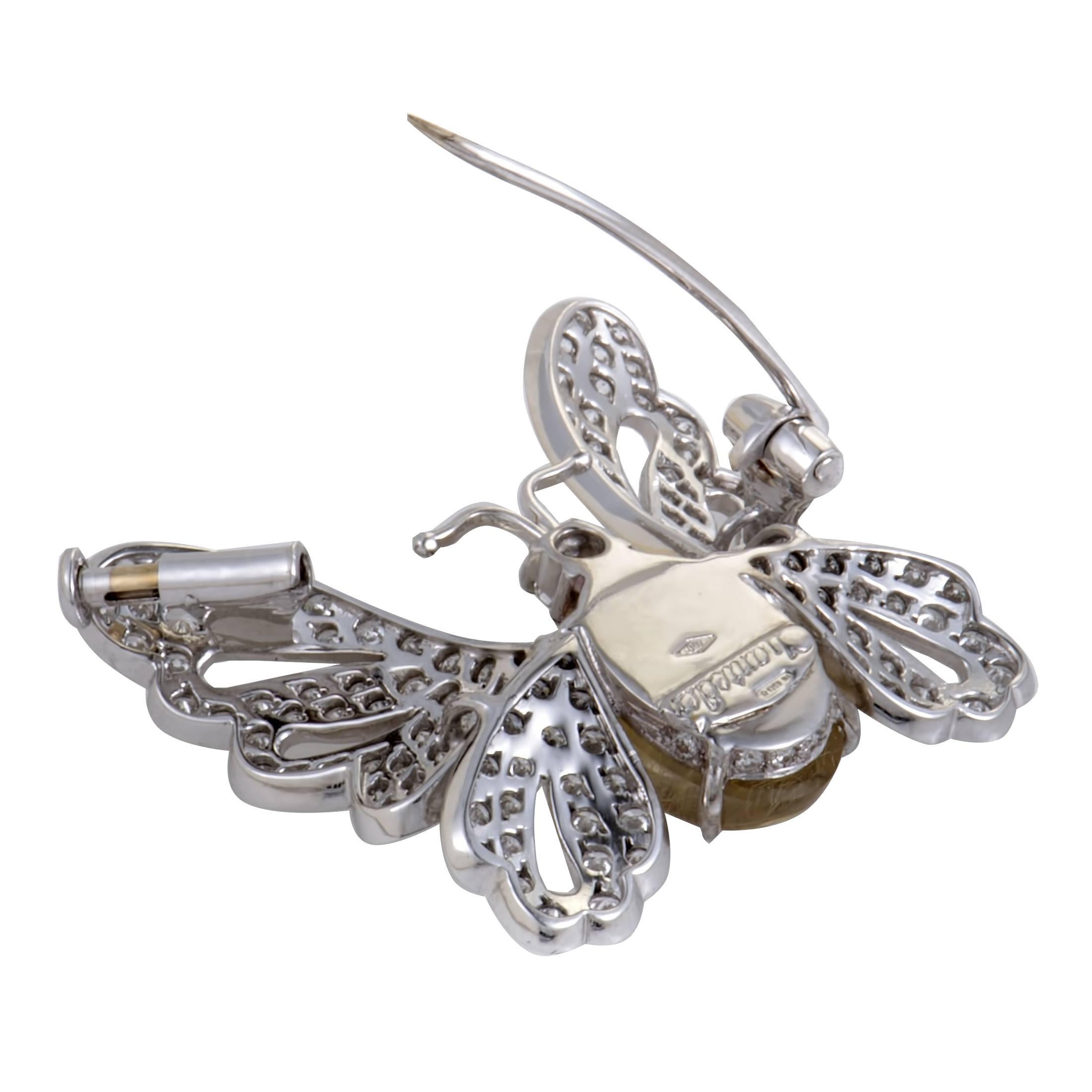 Chantecler Diamond and Rutilated Quartz White Gold Butterfly Brooch In Excellent Condition In Southampton, PA
