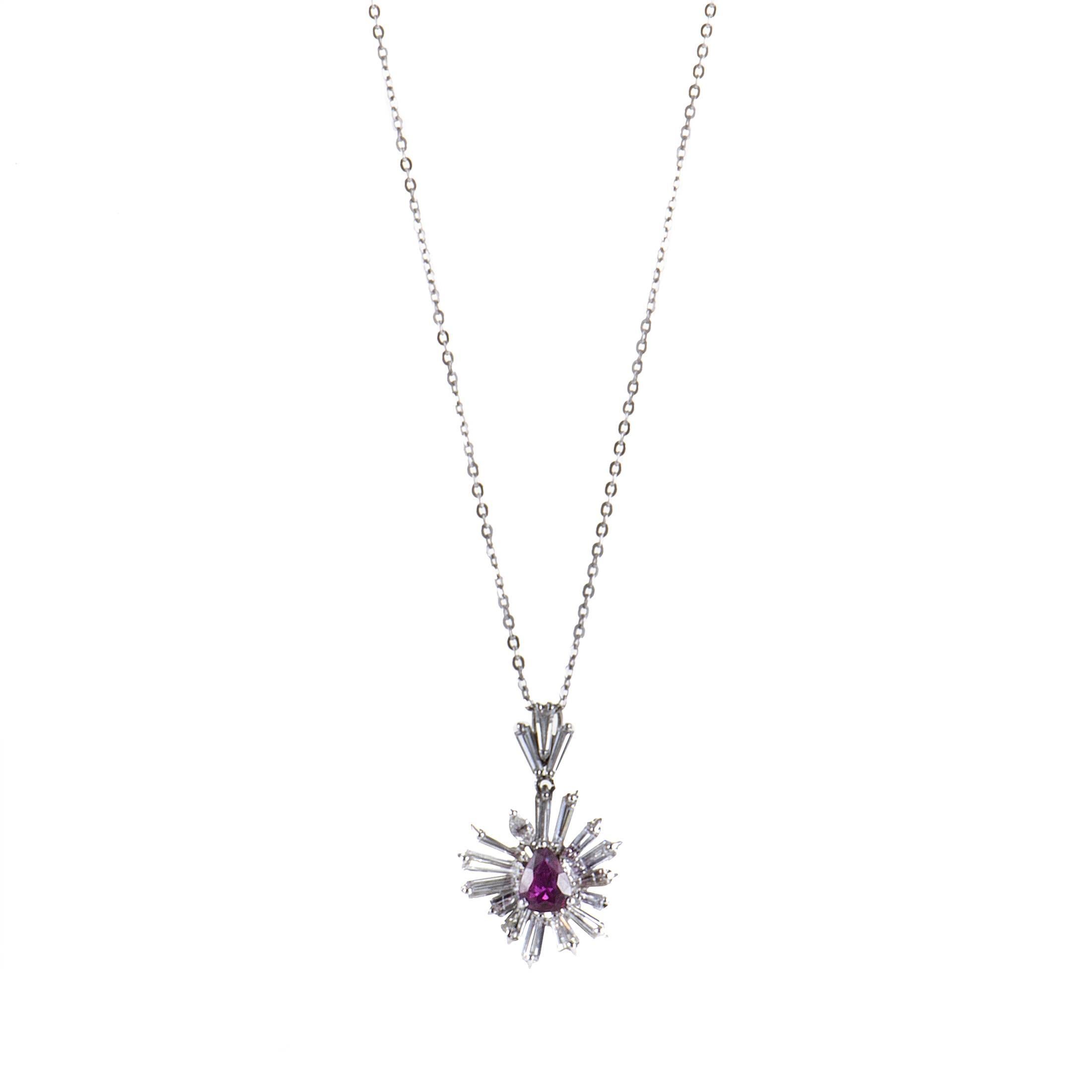 At the same time gracefully elegant and incredibly attractive, this gorgeous necklace offers an appearance of utmost style and class. The necklace is made of 18K white gold and boasts a pendant decorated with 3.15ct of diamonds and a stunning 1.35ct