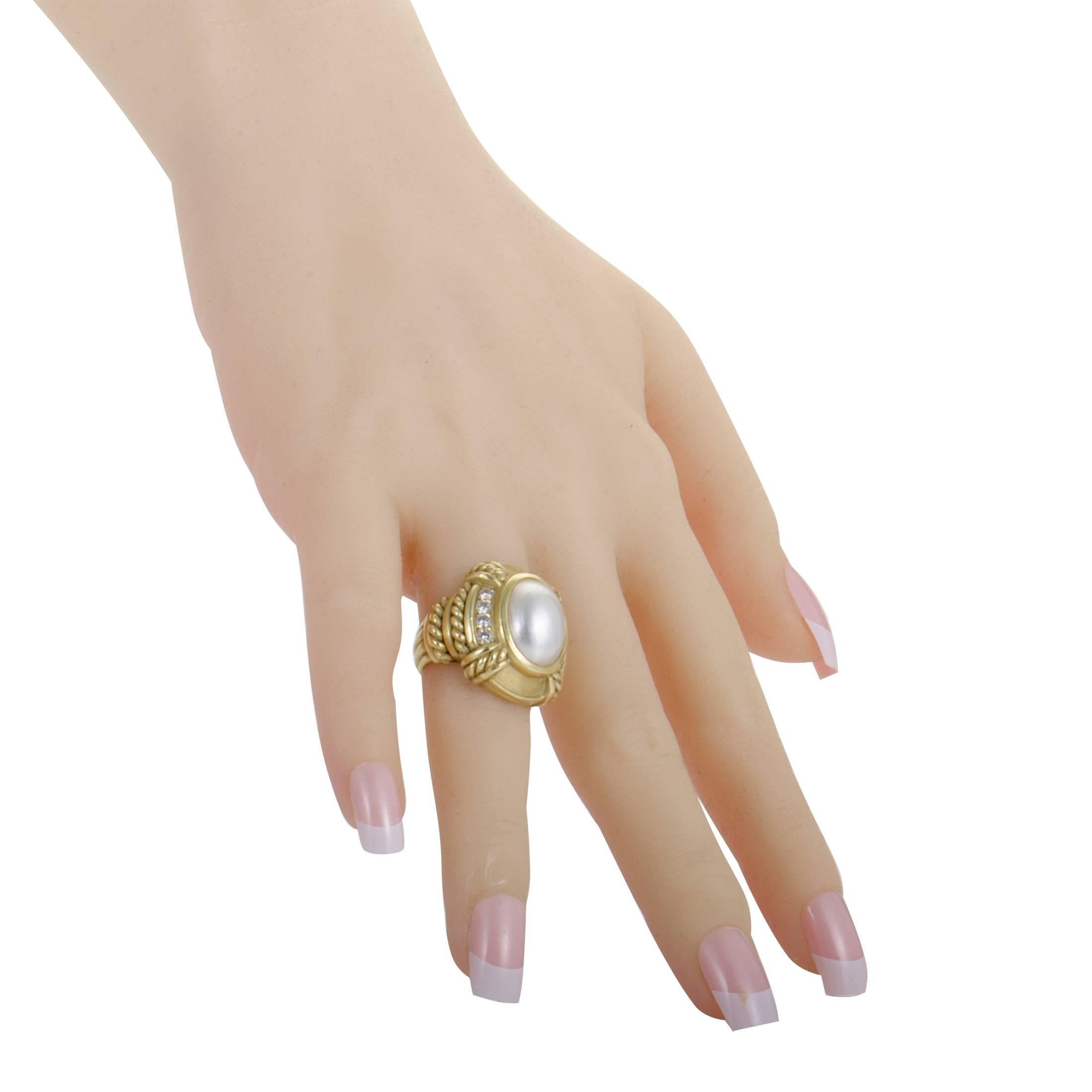 Women's or Men's Judith Ripka Diamond and Mabe Pearl Yellow Gold Ring