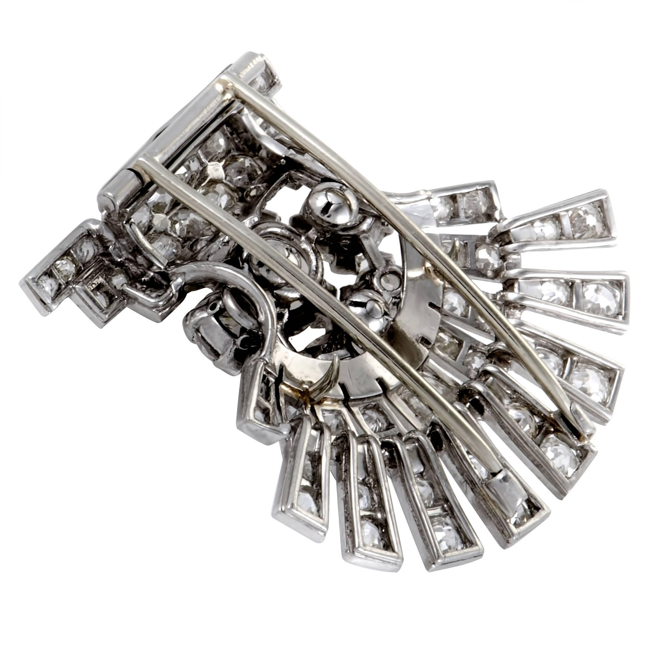 Full Diamond Pave Platinum Mounting Brooch In Excellent Condition In Southampton, PA