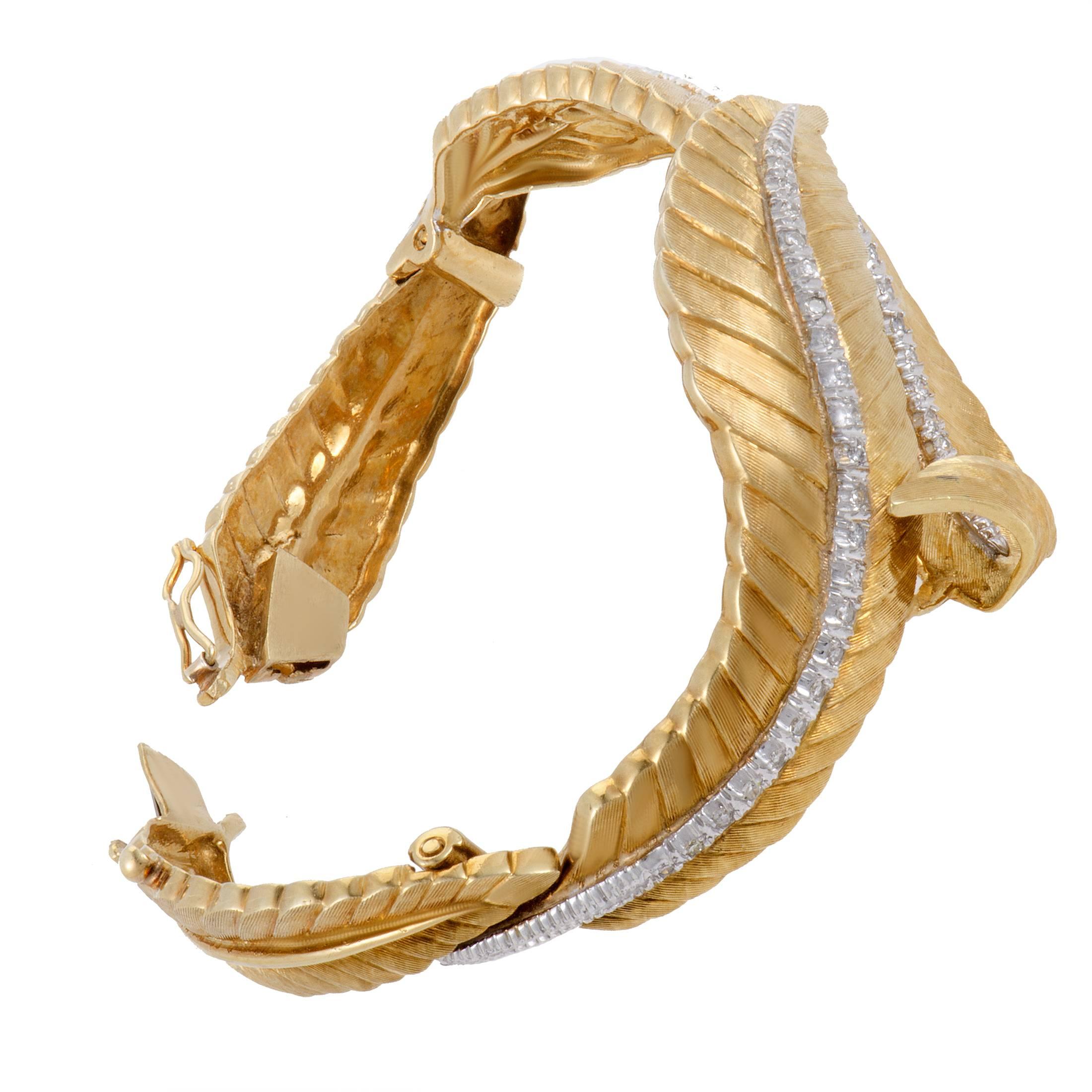 Women's Diamond Gold Leaf Bangle Bracelet