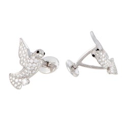 Cartier Dove of Peace Full Diamond Pave and Onyx White Gold Cufflinks