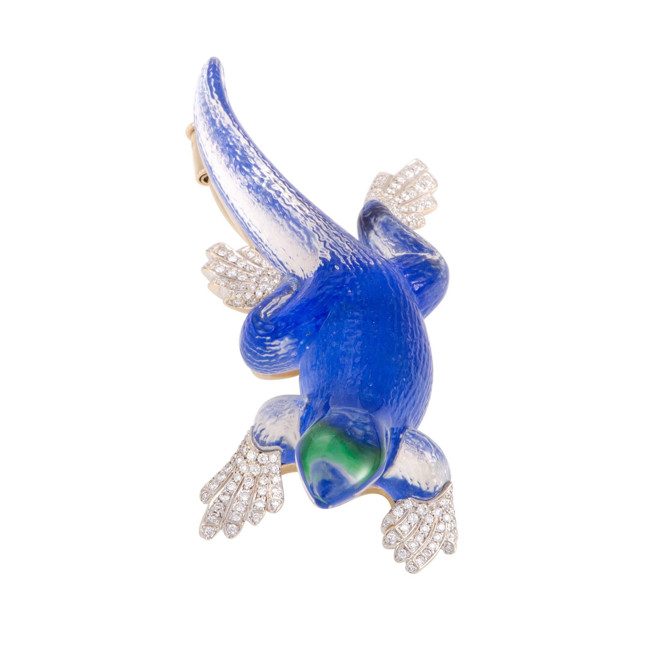 Vhernier Diamond Lapis and Rock Crystal White Gold Lizard Brooch In Excellent Condition In Southampton, PA