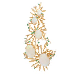 Diamond Emerald and Opal Yellow Gold Pendant/Brooch