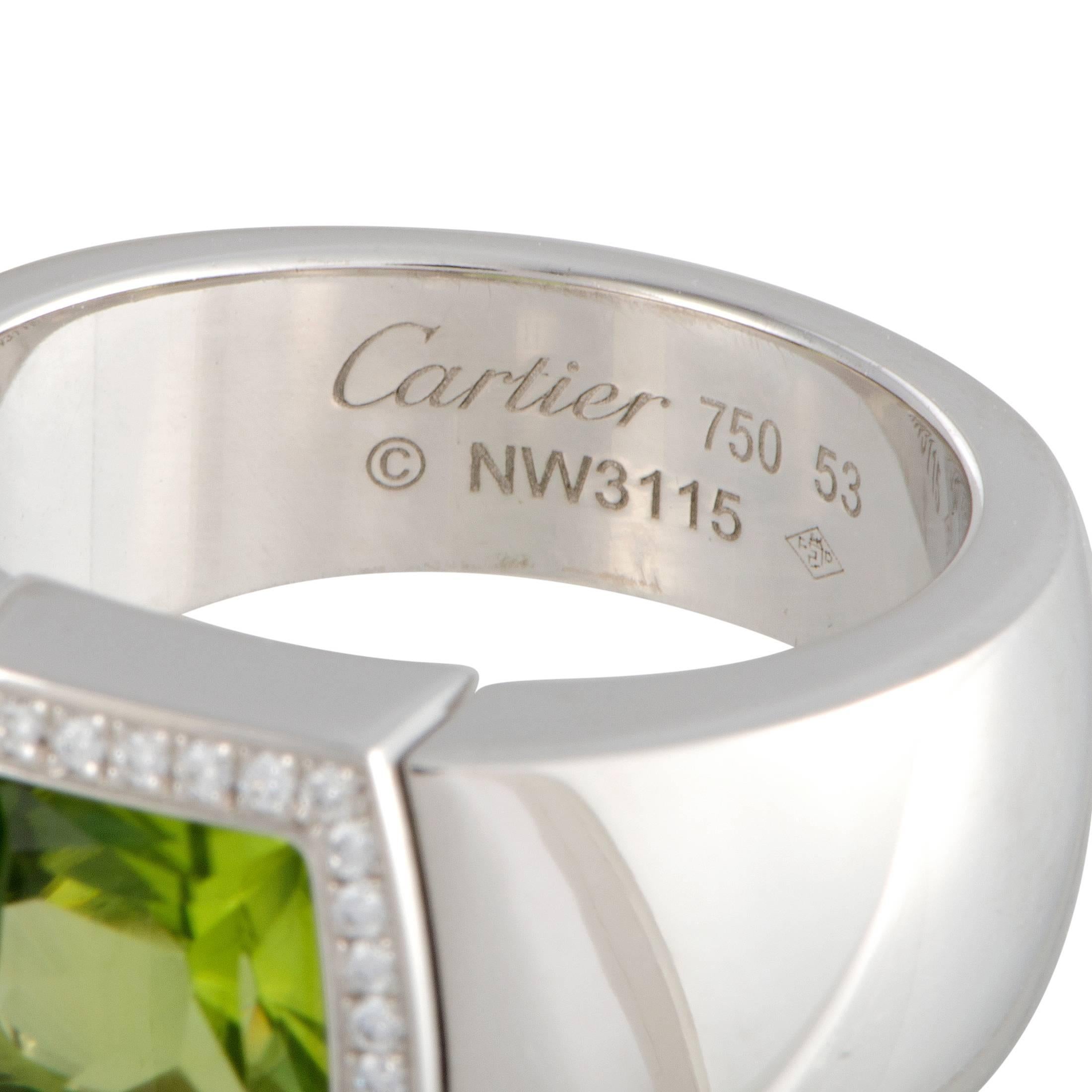 Cartier La Dona Diamond and Peridot White Gold Ring In Excellent Condition In Southampton, PA