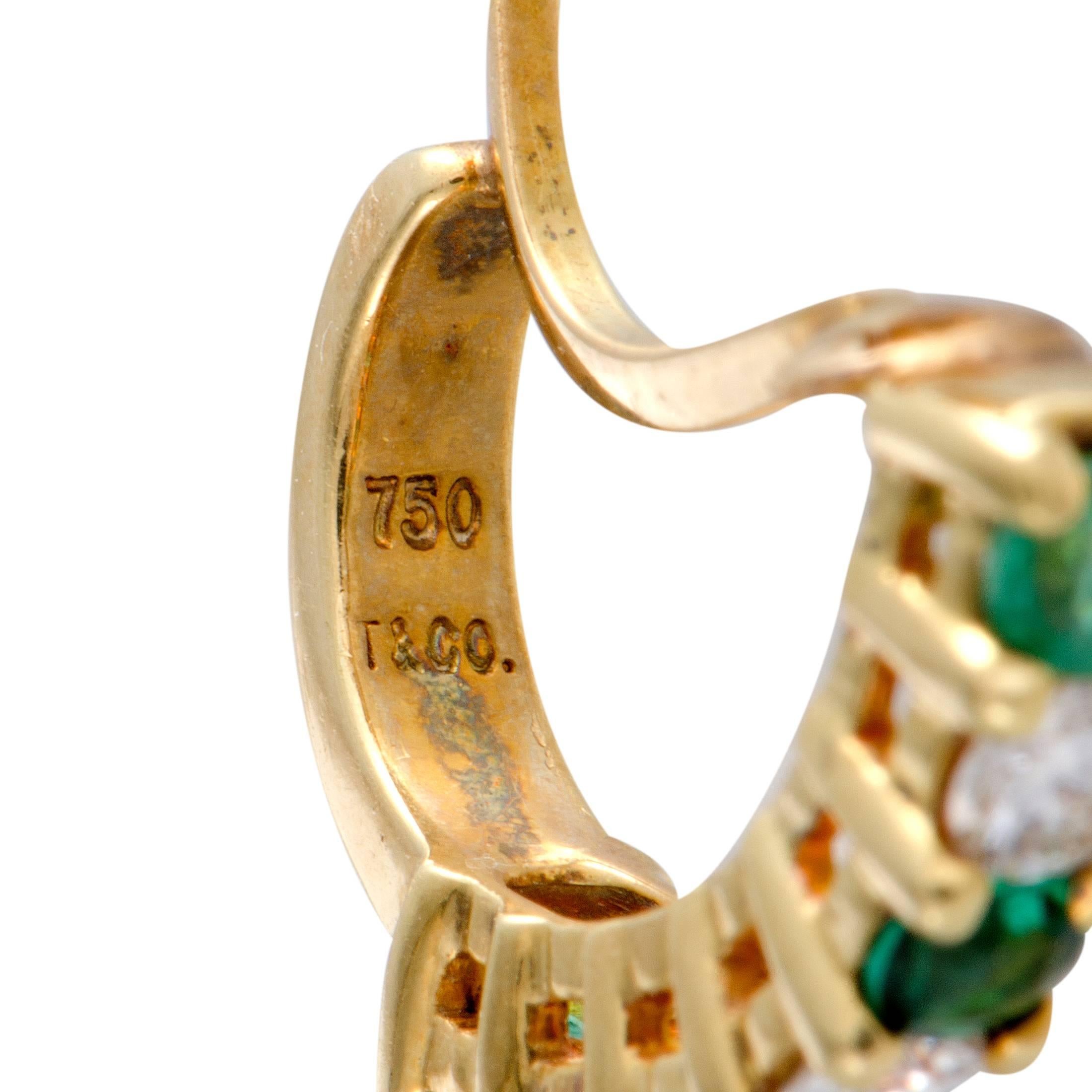 Women's Tiffany & Co. Diamond and Emerald Yellow Gold Huggie Screw Back Earrings