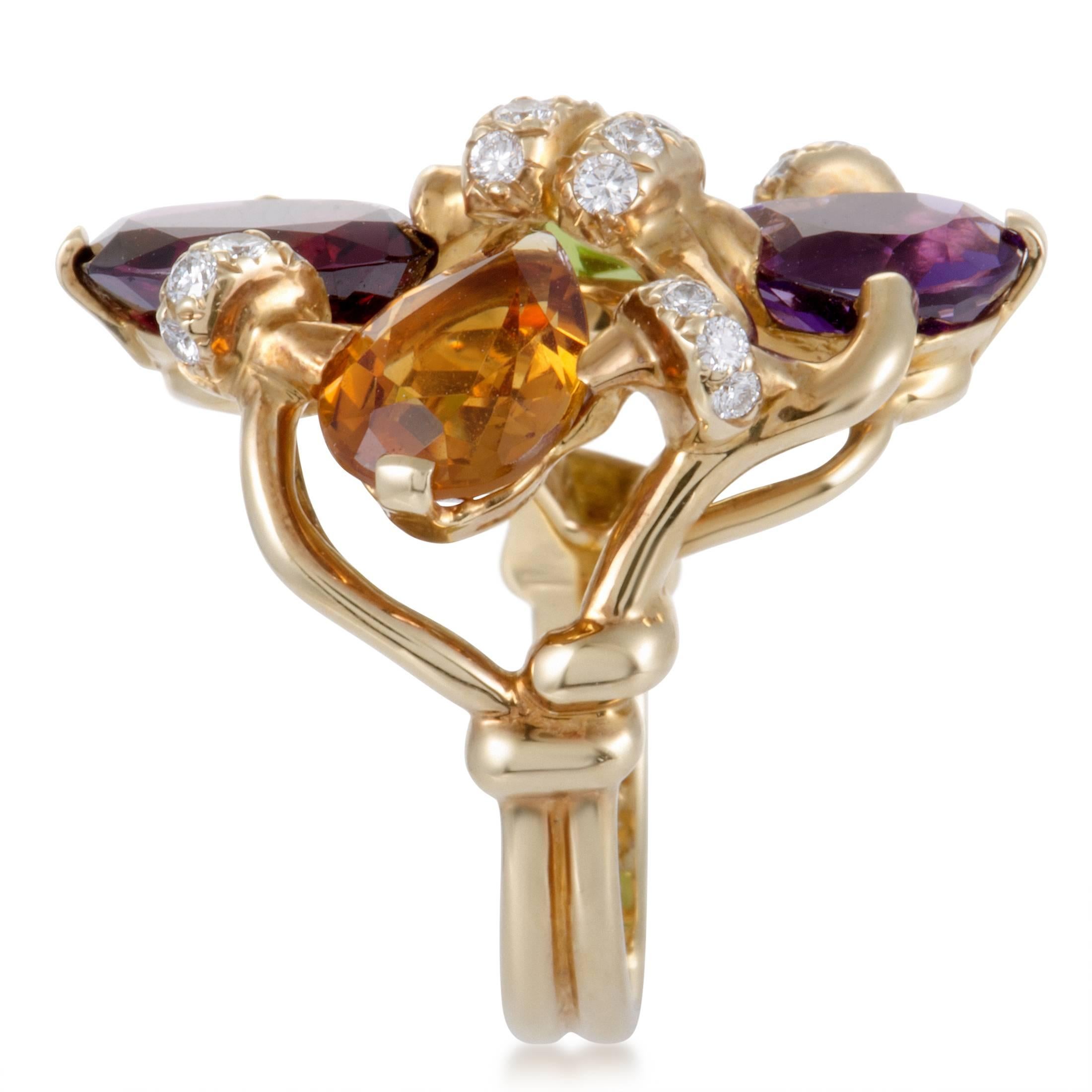 Chanel Venitienne Diamond and Multi-Gemstone Yellow Gold Ring In Excellent Condition In Southampton, PA