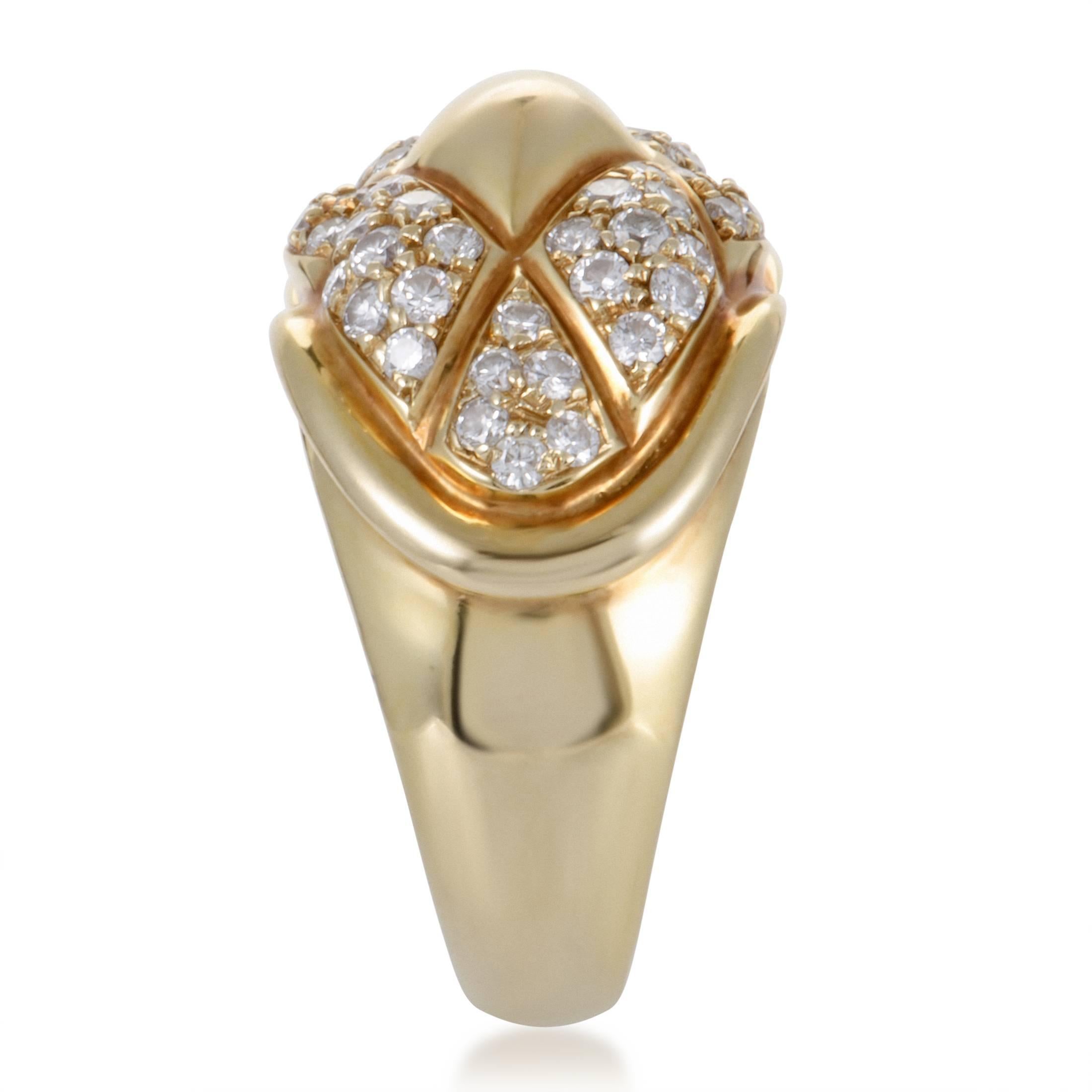 Chaumet Yellow Gold Diamond Pave Quilted Ring In Excellent Condition In Southampton, PA