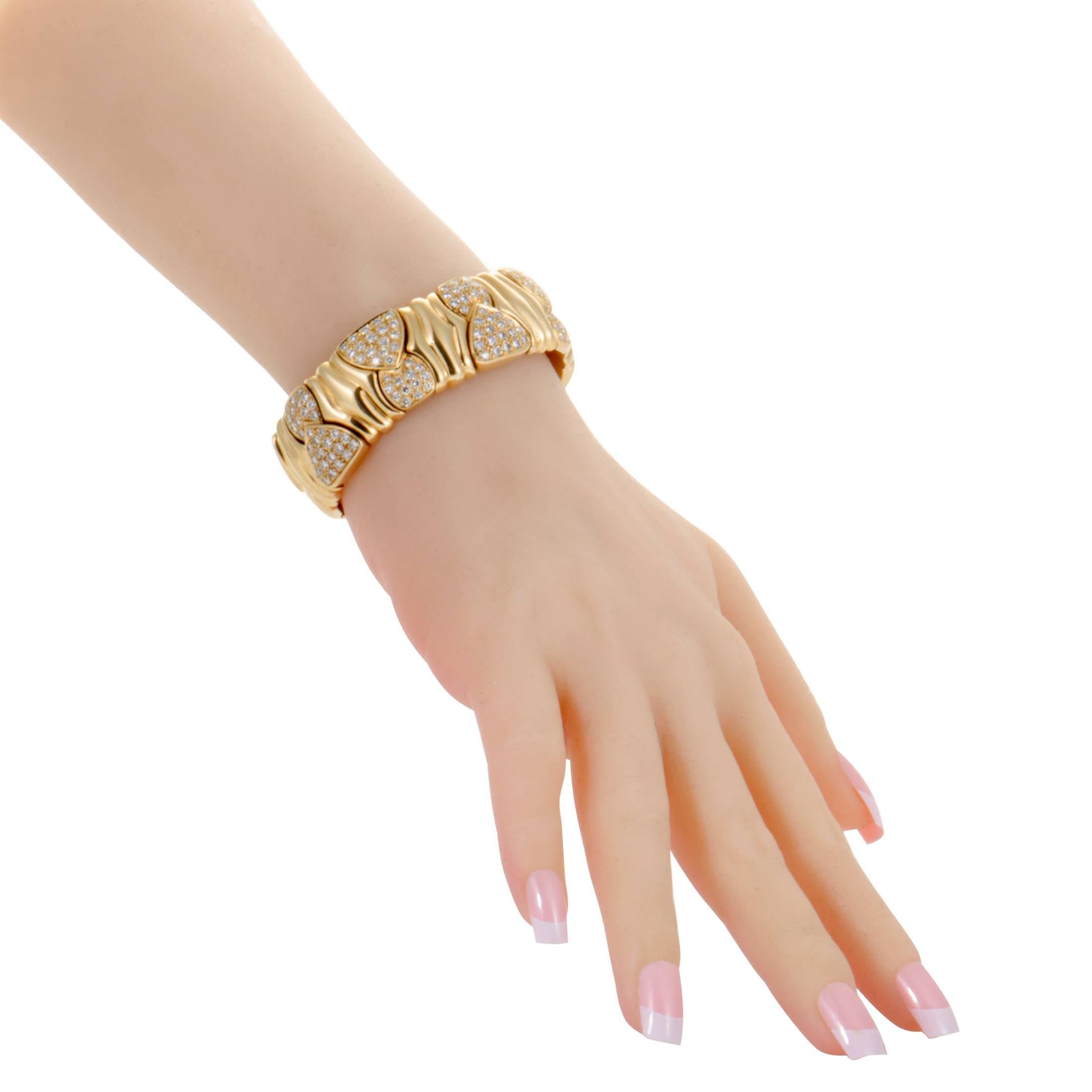 Round Cut Bulgari Diamond Yellow Gold Bangle Bracelet