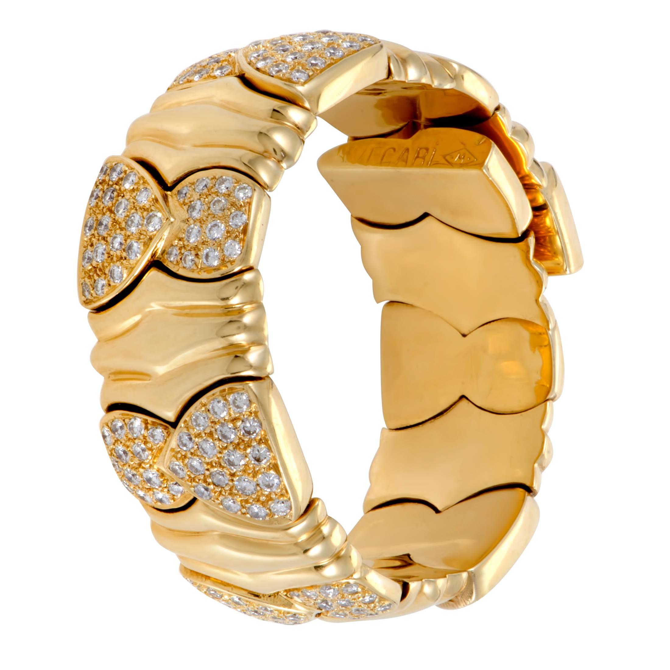 Bulgari Diamond Yellow Gold Bangle Bracelet In Excellent Condition In Southampton, PA