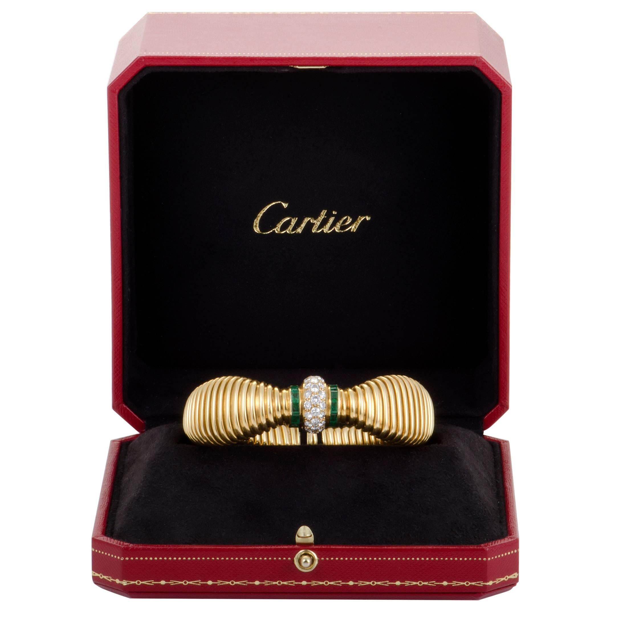 Women's Cartier Diamond and Emerald Yellow Gold Bracelet
