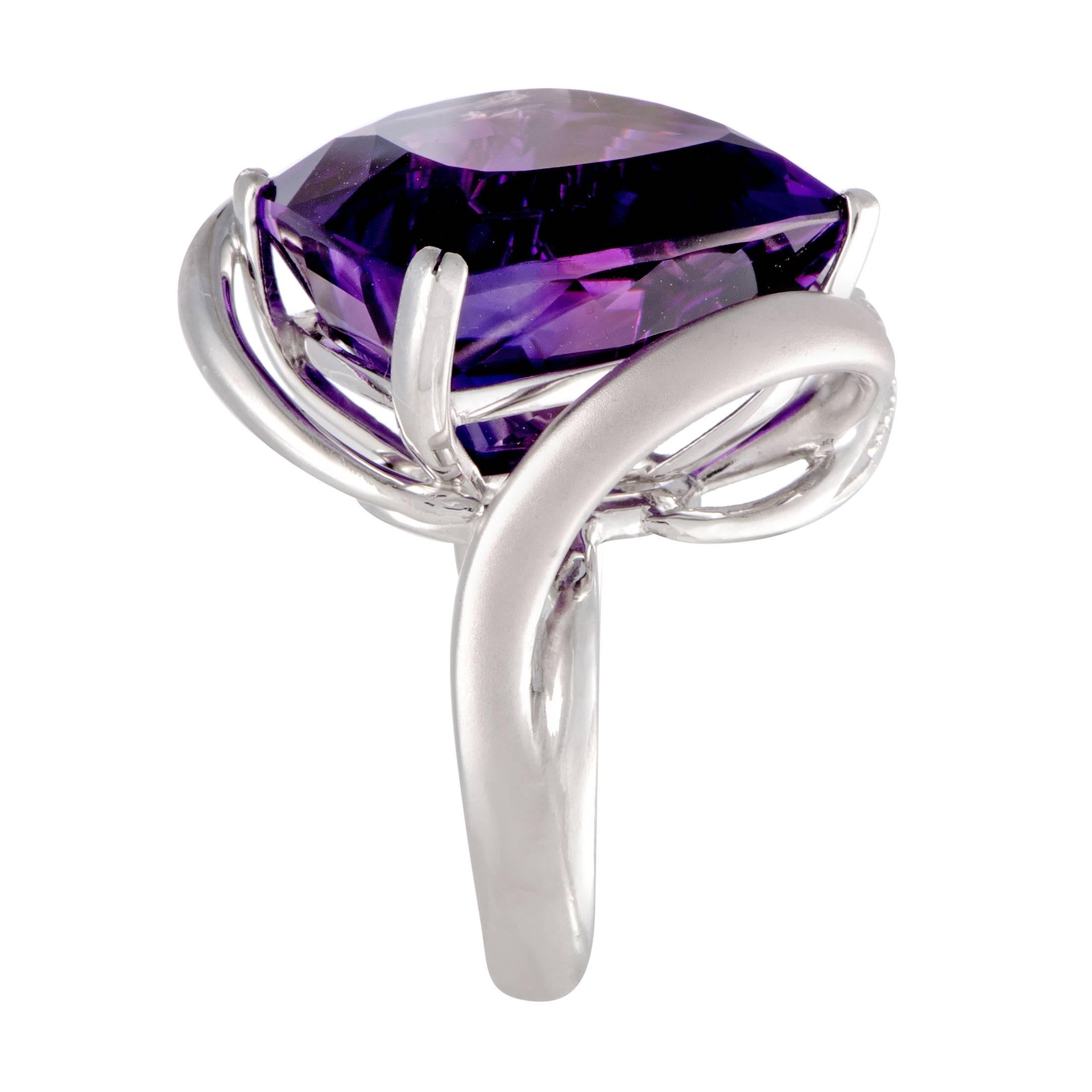 Diamond and Amethyst Platinum Cocktail Ring In Excellent Condition In Southampton, PA