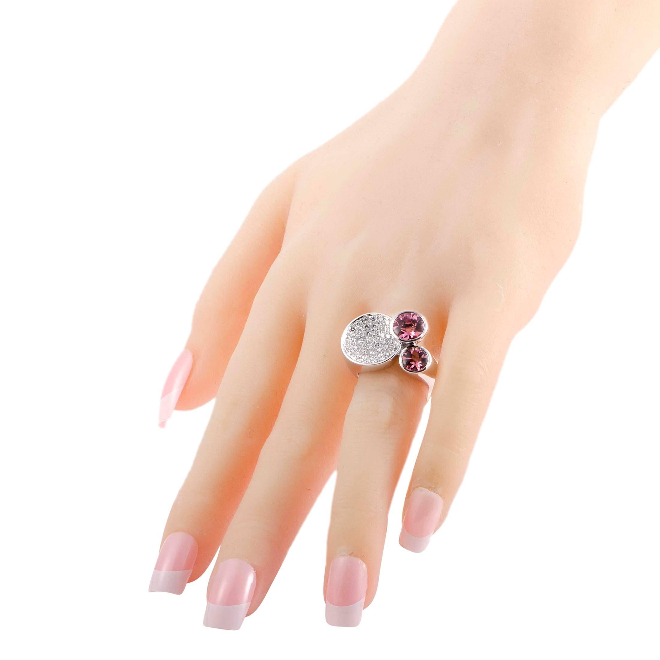 Women's Diamond Pave and Pink Tourmaline White Gold Cocktail Ring
