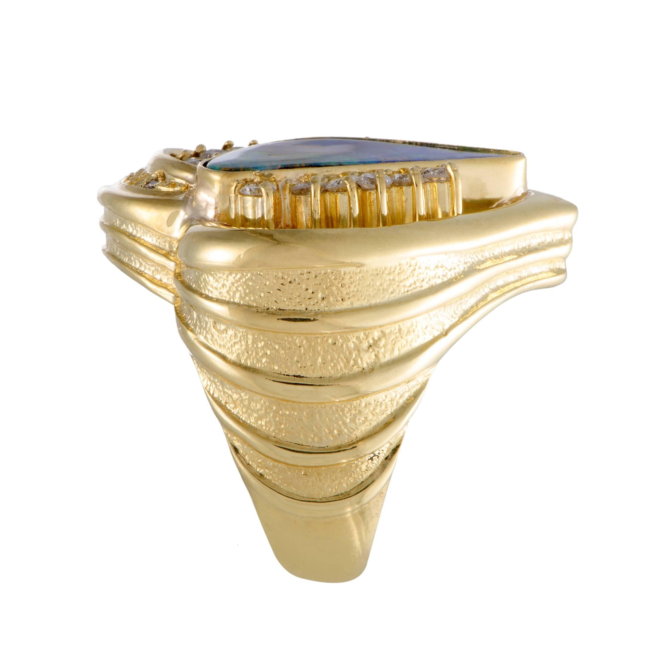 Diamond and Opal Yellow Gold Cocktail Ring In Excellent Condition In Southampton, PA