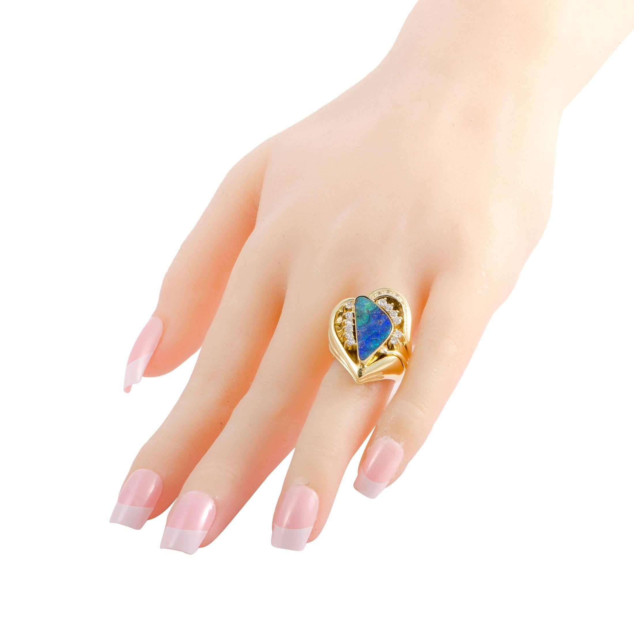 Women's Diamond and Opal Yellow Gold Cocktail Ring