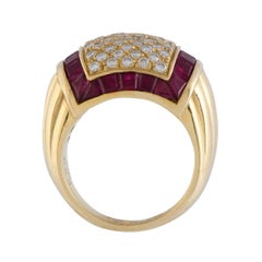 Diamond and Invisible Set Ruby Yellow Gold Ring