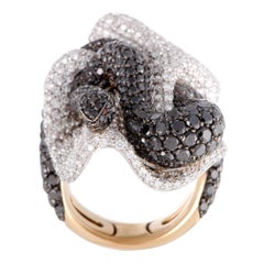 Palmiero White and Black Diamond Pave Snake Gold Cocktail Ring