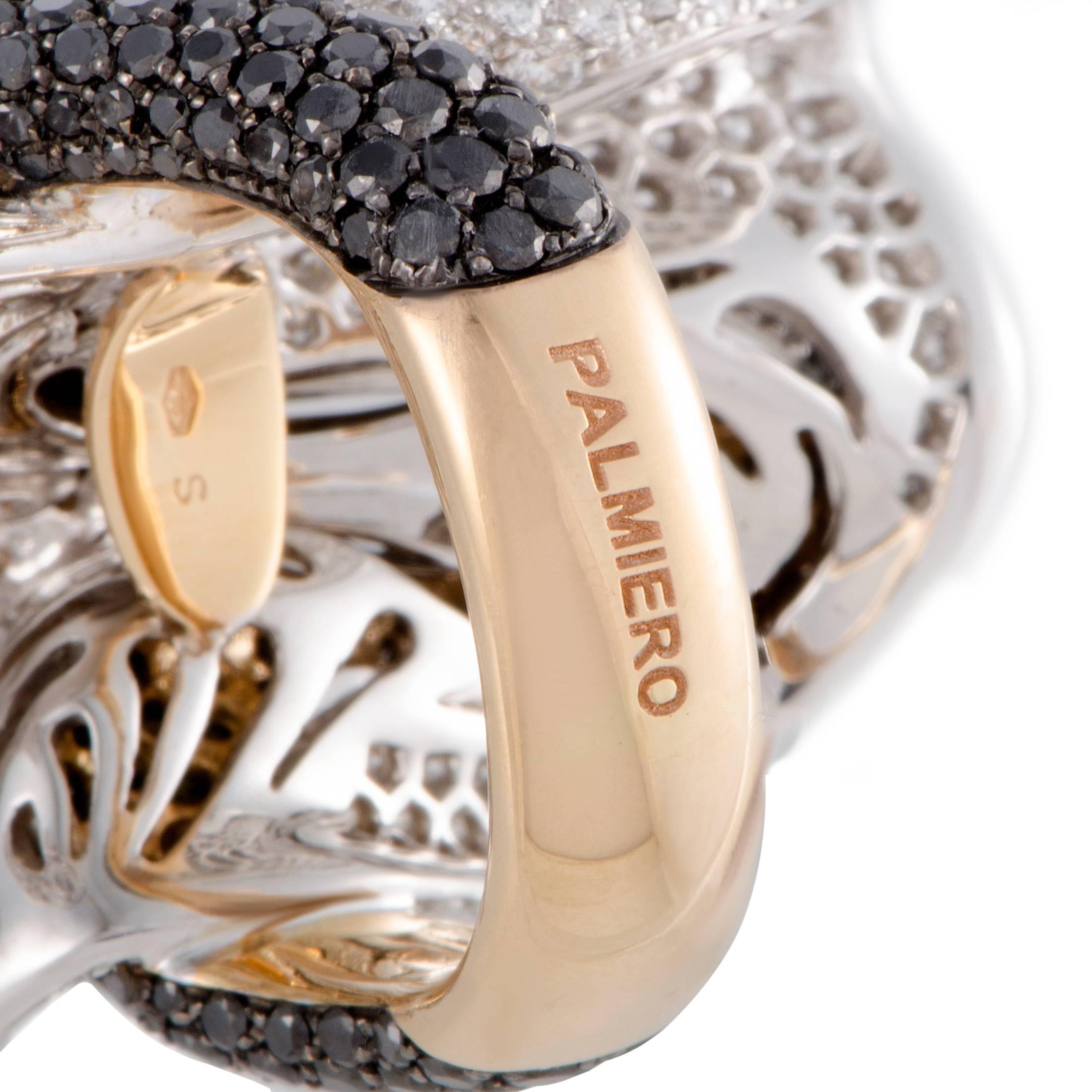 Women's Palmiero White and Black Diamond Pave Snake Gold Cocktail Ring