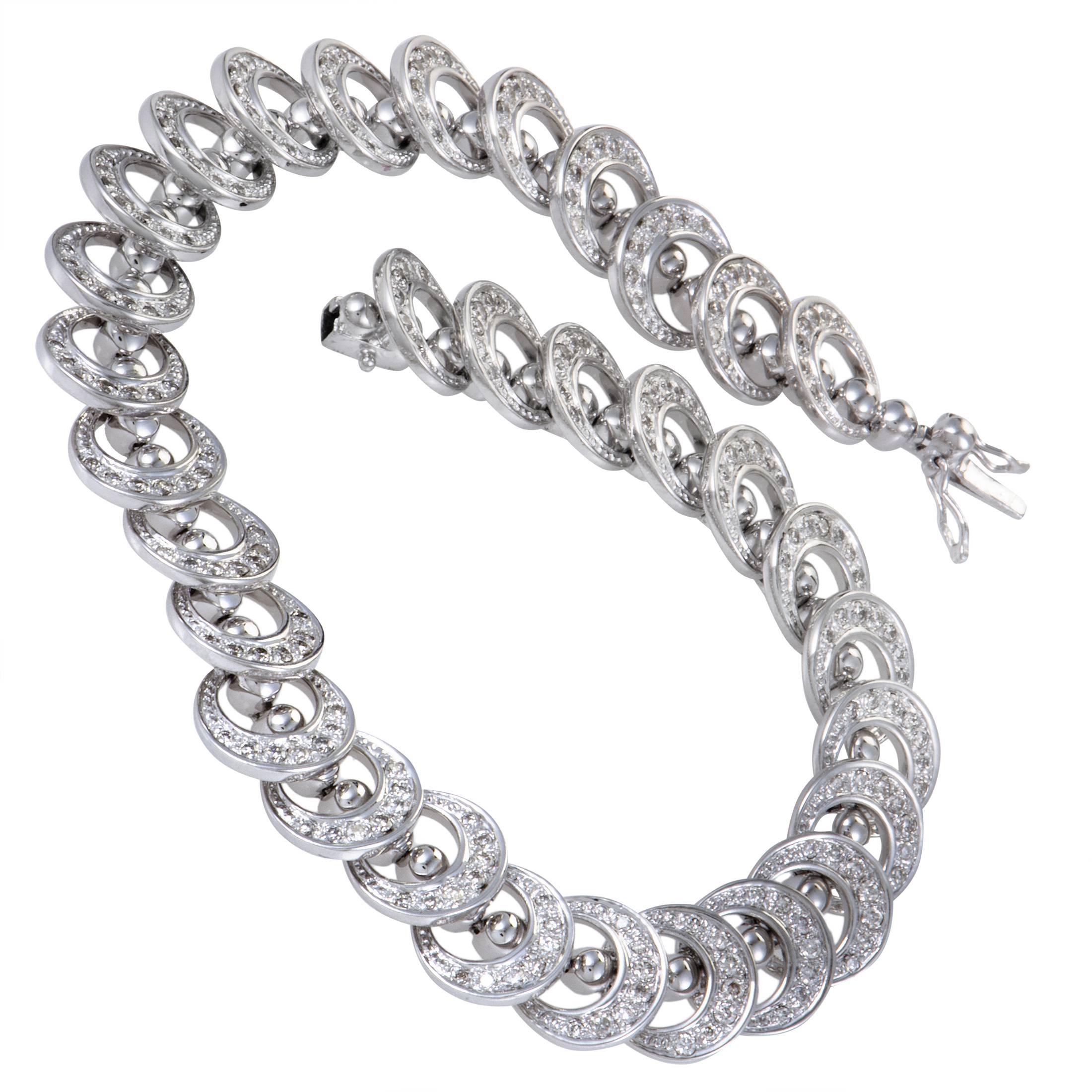 Women's Full Diamond Pave White Gold Circular Link Bracelet