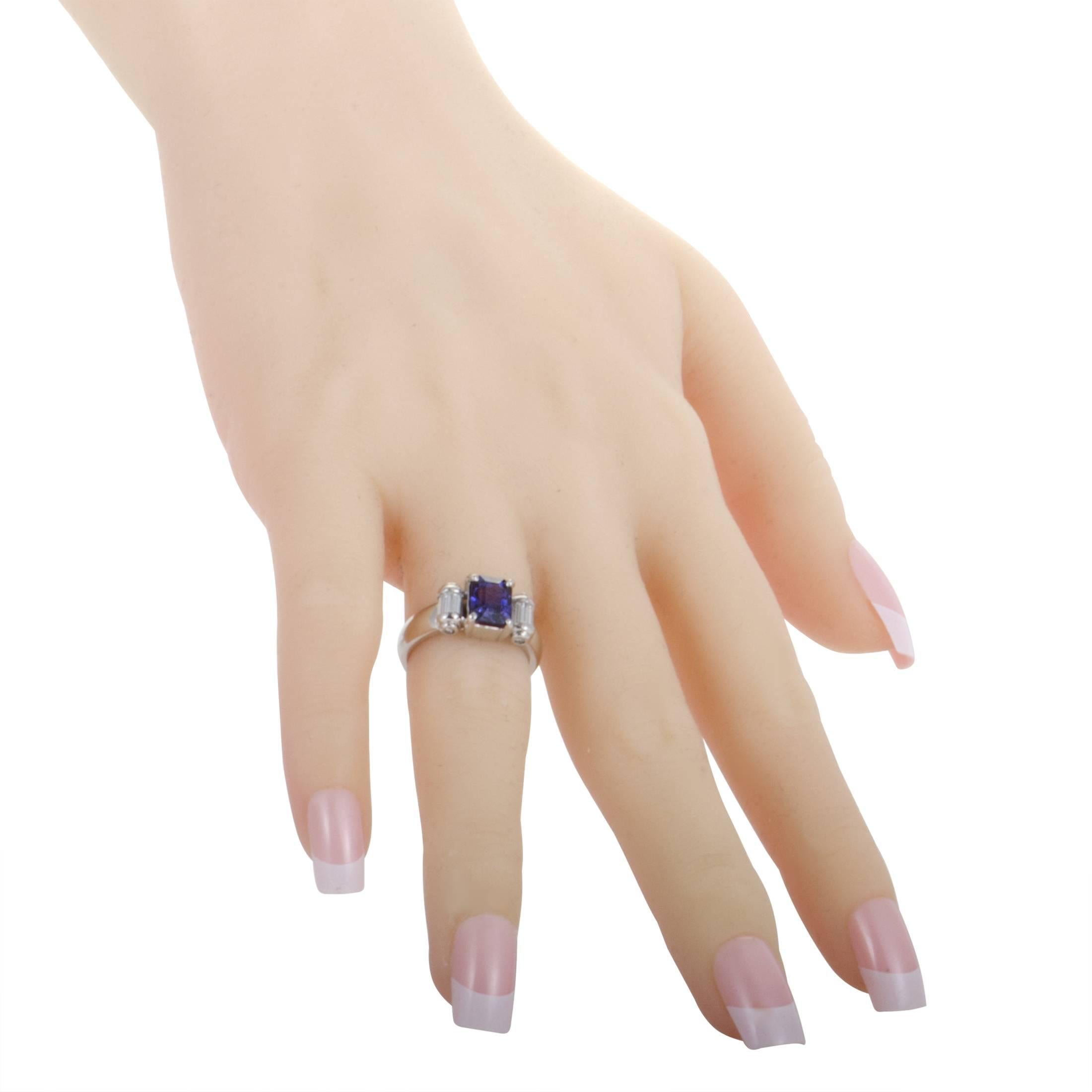 Women's Diamond Baguette and Sapphire Platinum Ring