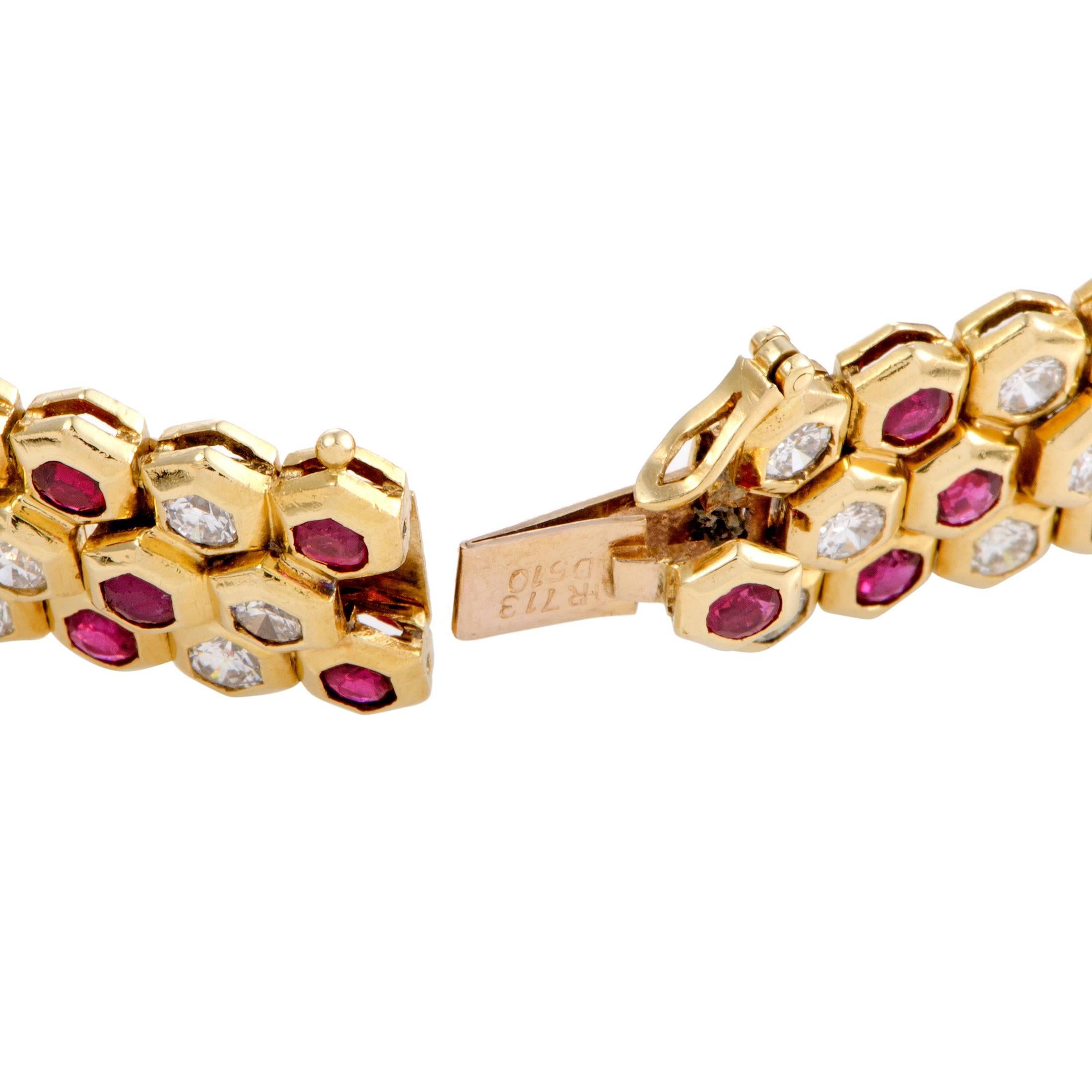 Diamond and Ruby Studded Yellow Gold Bracelet In Excellent Condition In Southampton, PA
