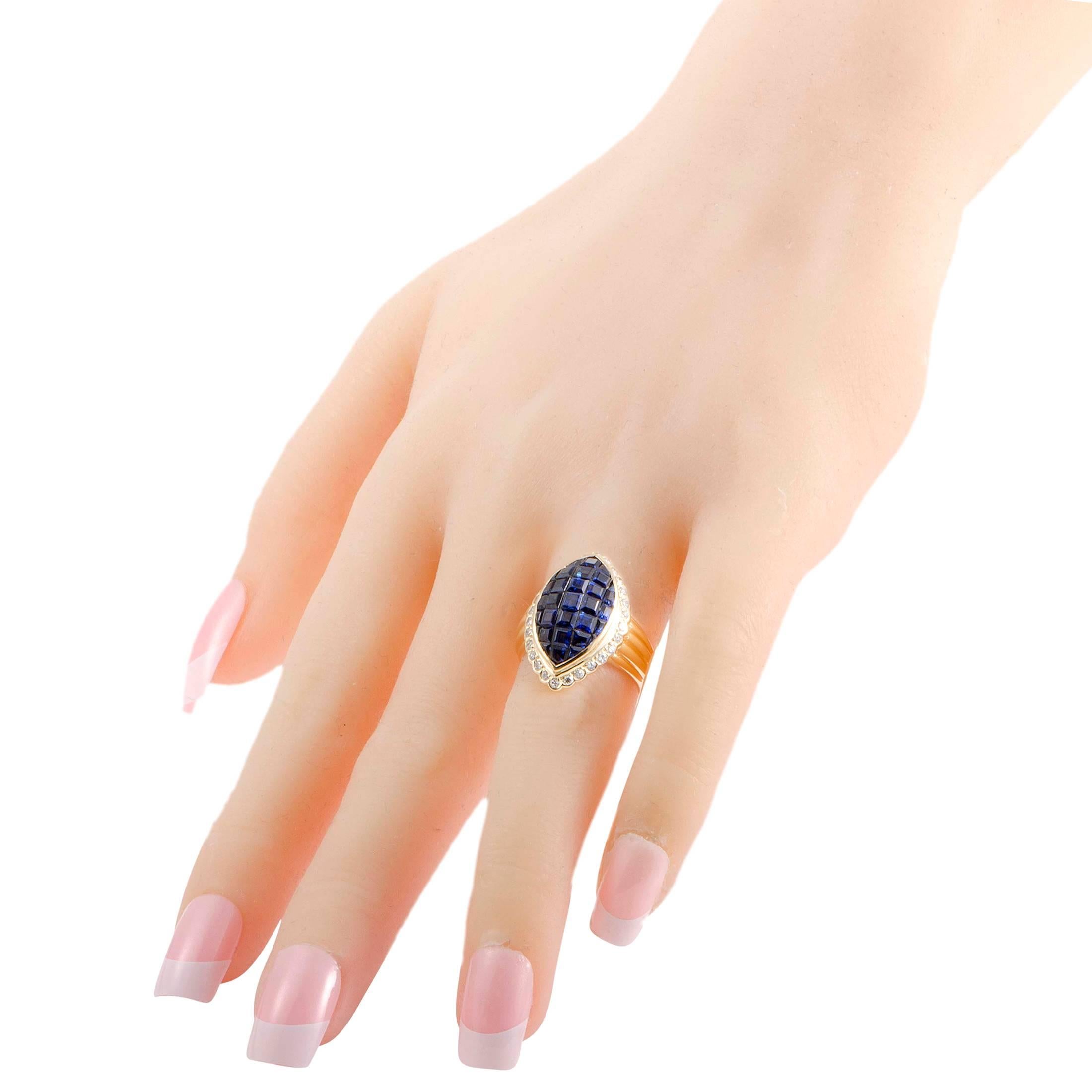Women's Diamond and Invisible Set Sapphire Yellow Gold Cocktail Ring