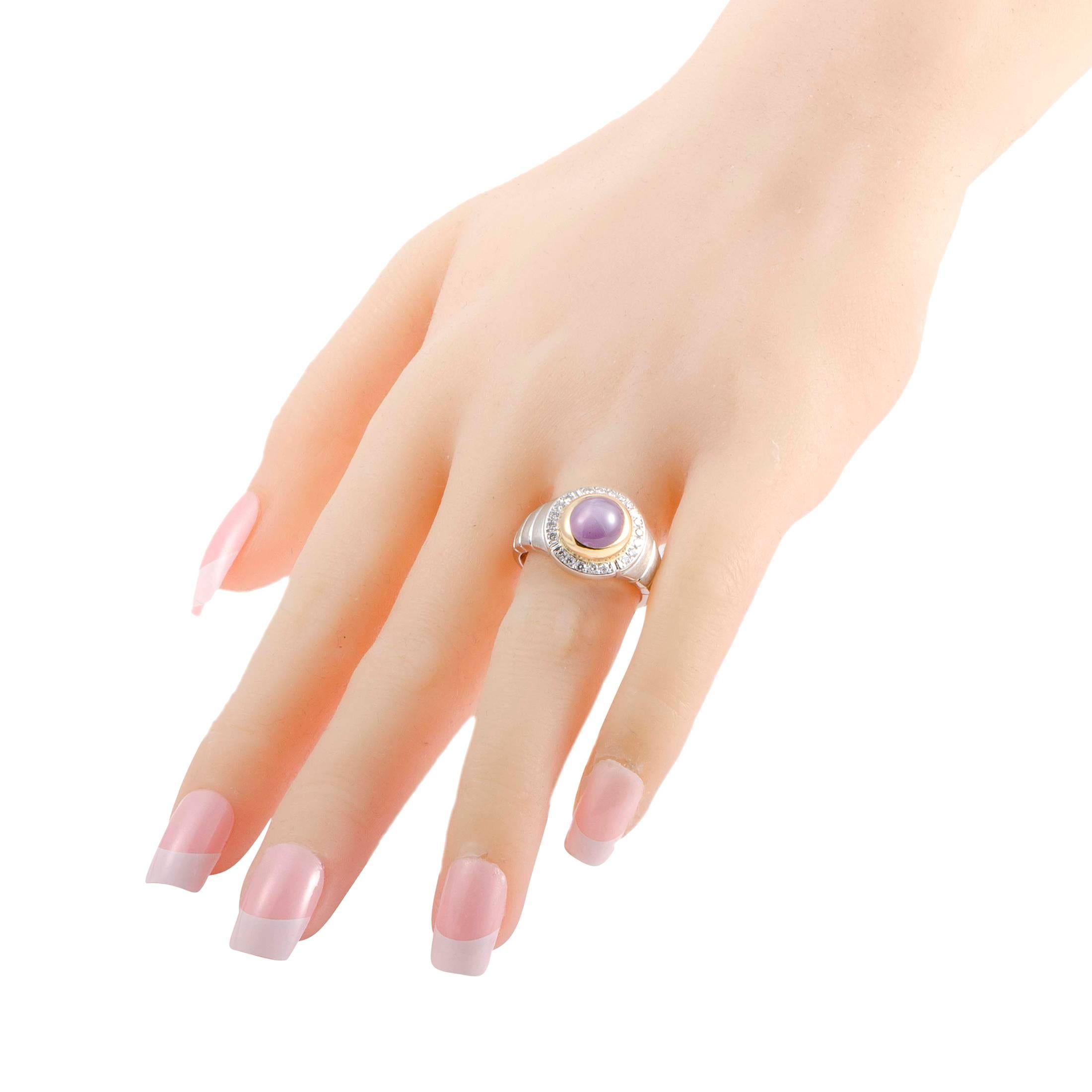 Women's Diamond and Pink Sapphire Cabochon Platinum Yellow Gold Ring