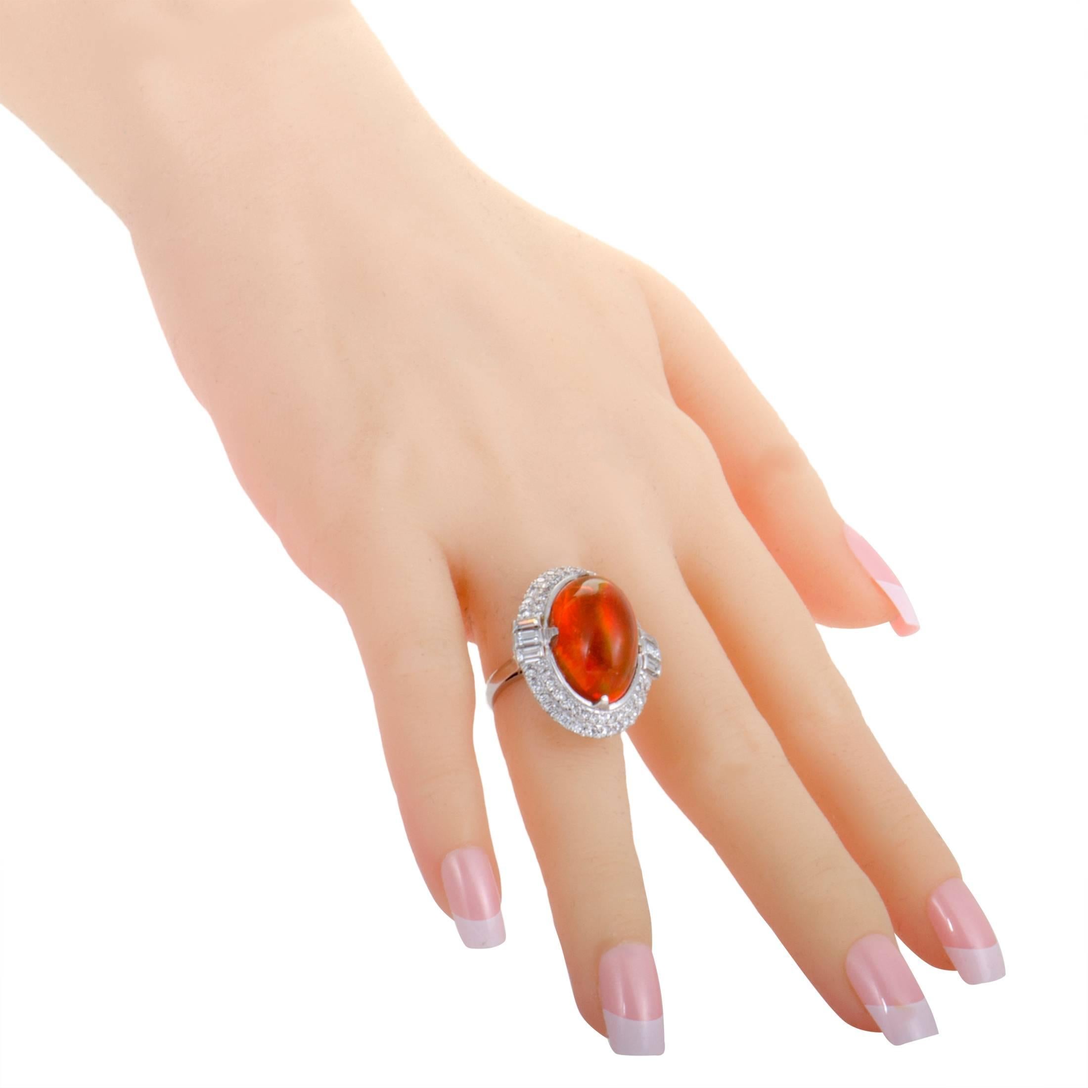 Women's Diamond and Fire Opal Platinum Cocktail Ring