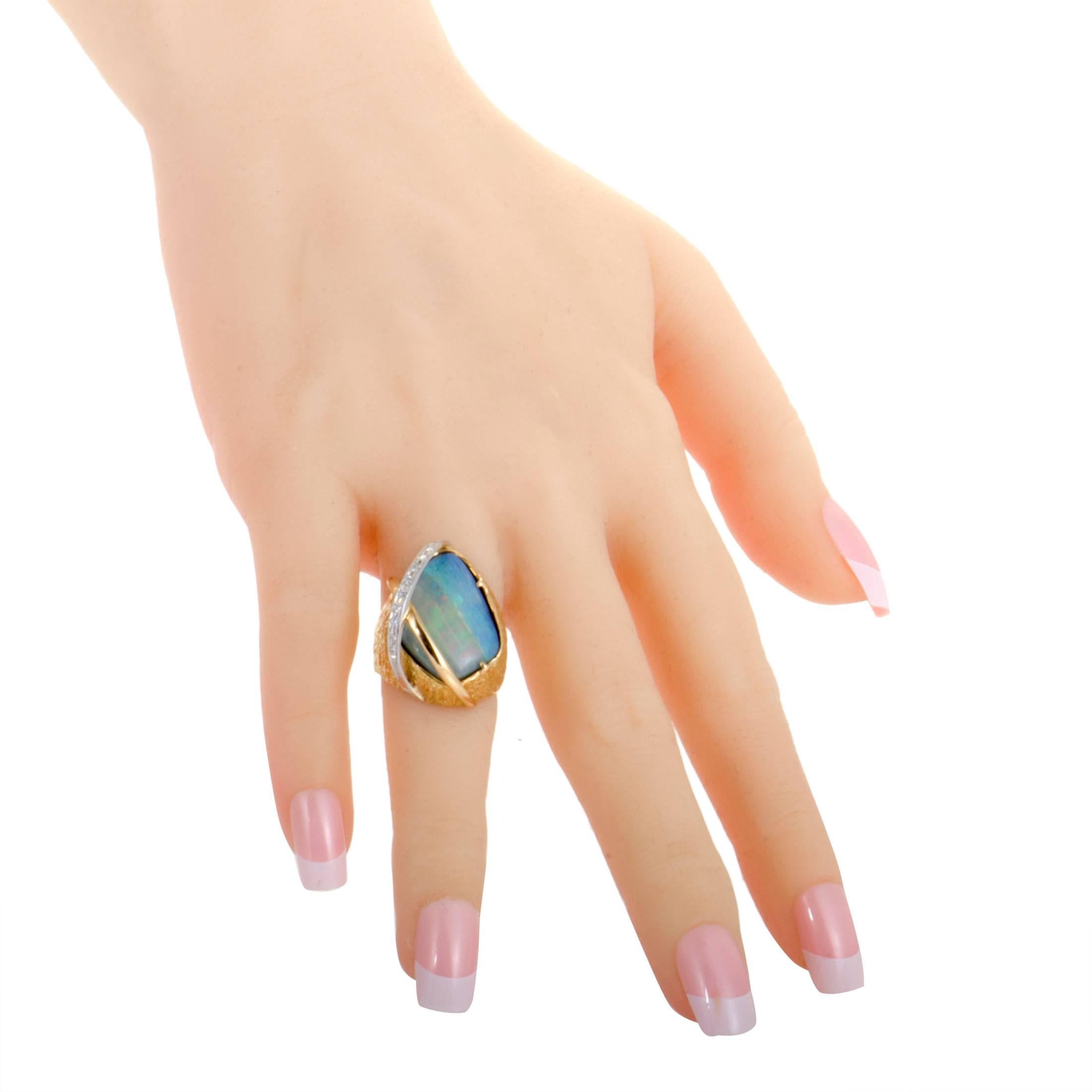 Women's Diamond and Fire Opal Ring Platinum and Yellow Gold Ring
