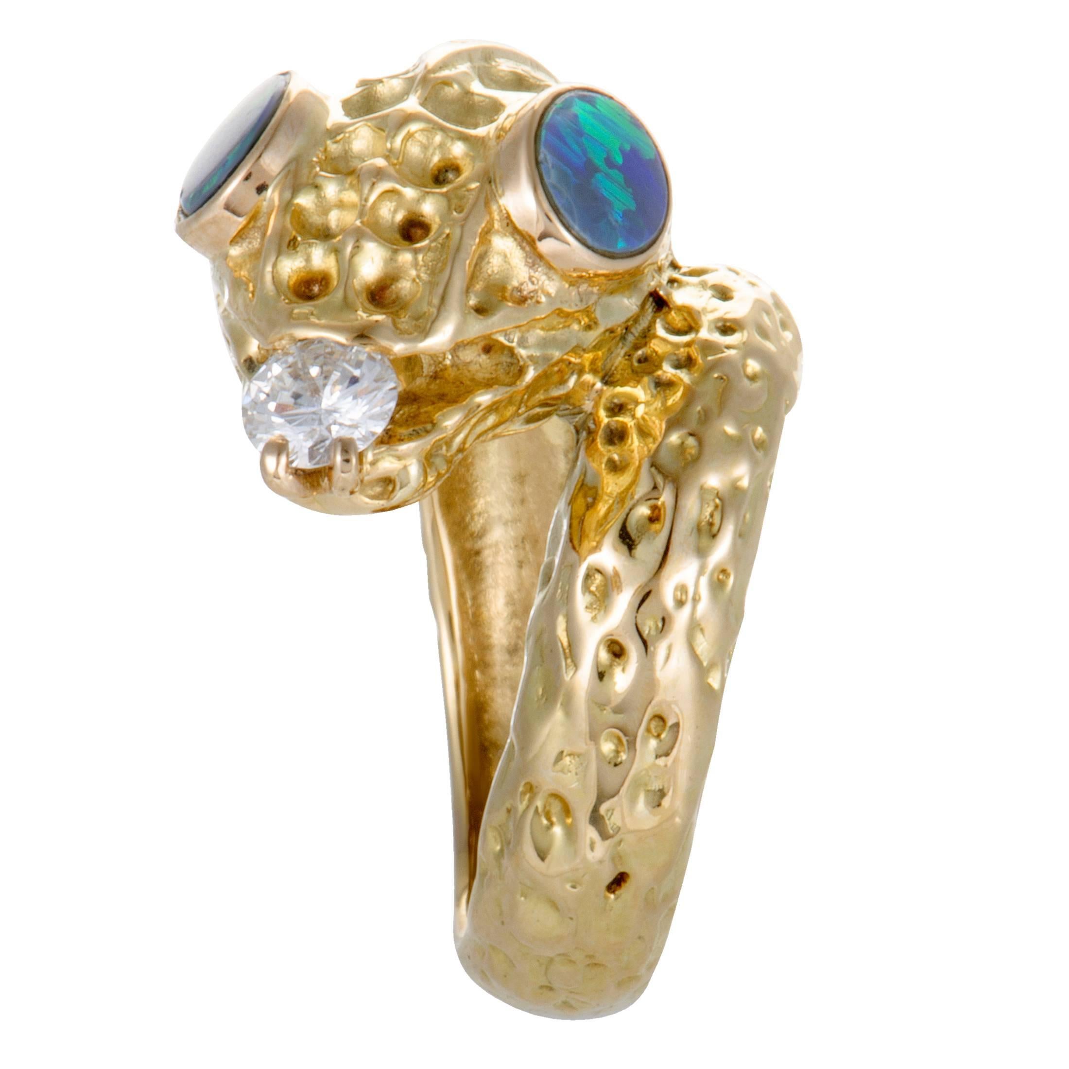 Women's Diamond and Fire Opal Yellow Gold Snake Ring