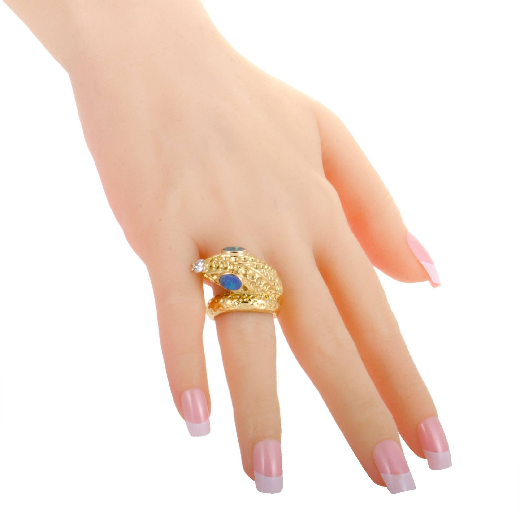 Diamond and Fire Opal Yellow Gold Snake Ring 1