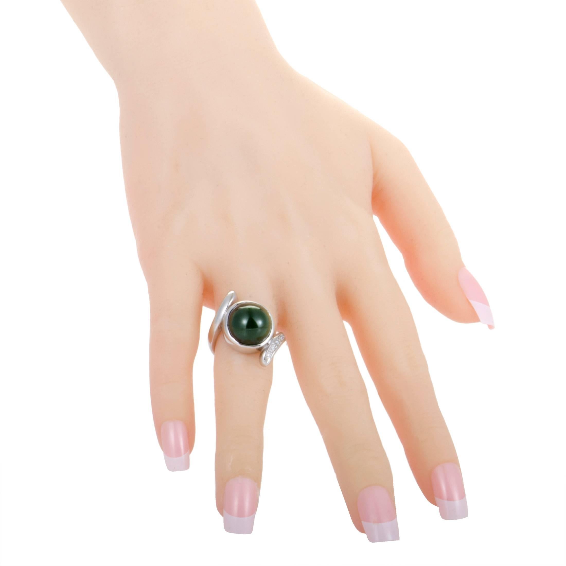 Women's Diamond and Cabochon Green Tourmaline White Gold Ring