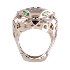 Cartier Panthere Onyx and Peridot Openwork White Gold Panther Head Ring