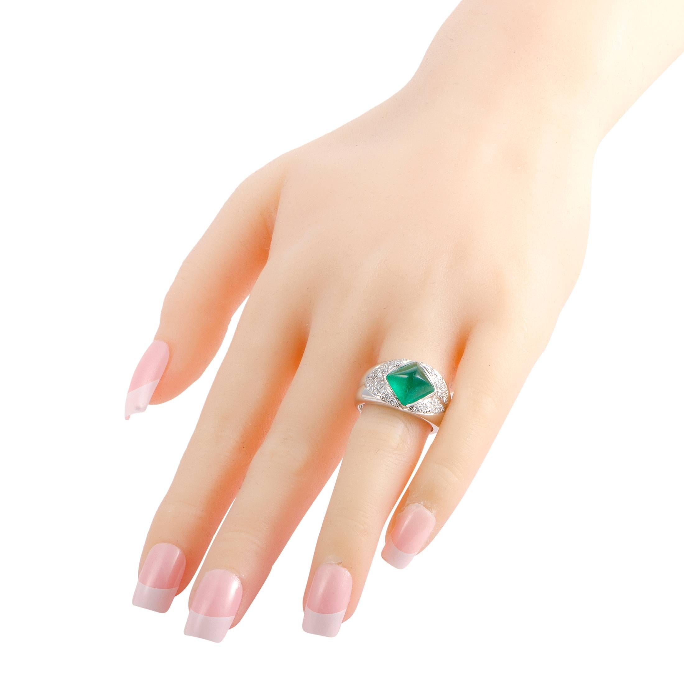 Women's Diamond Pave and Emerald Pyramid Platinum Ring