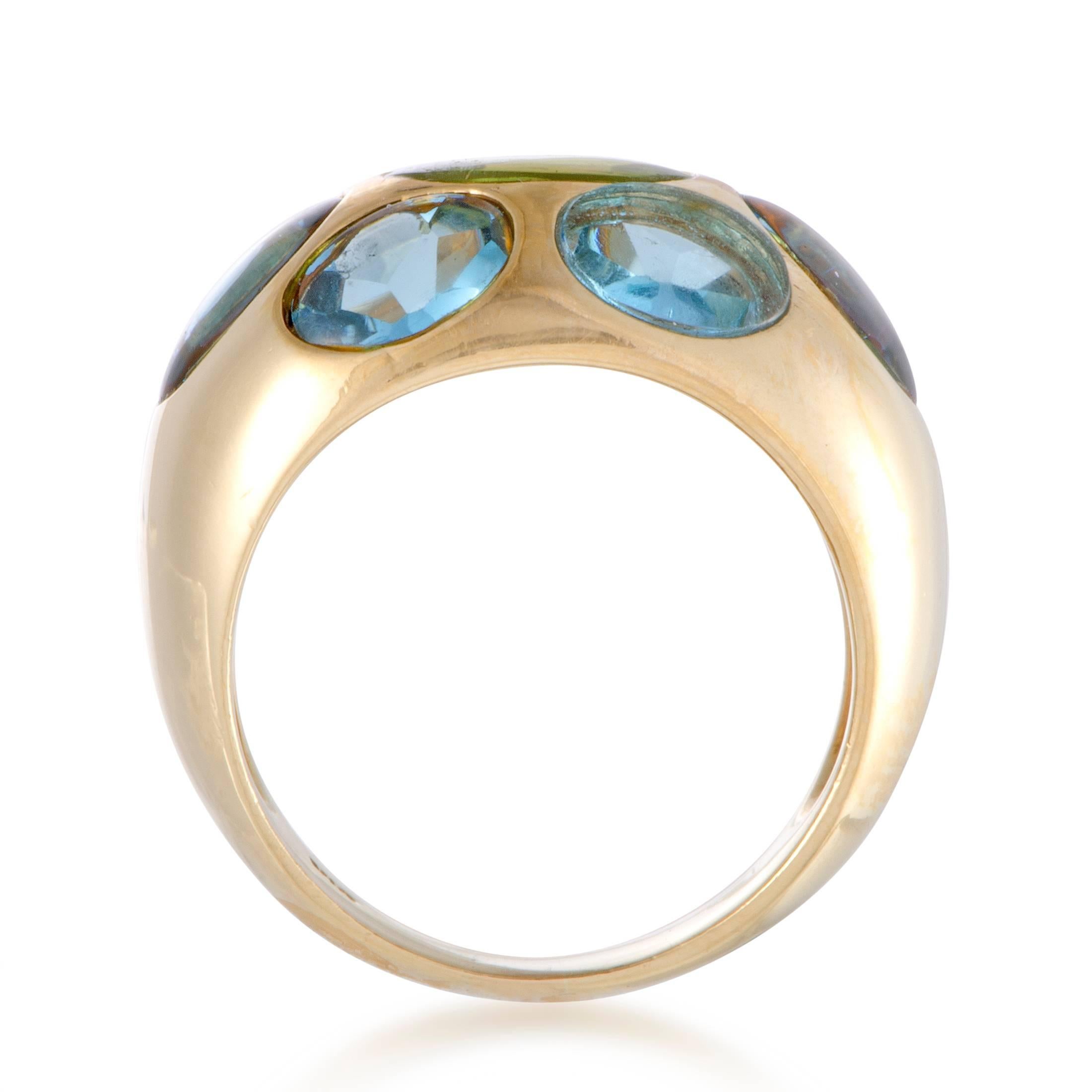 This splendid ring offers an endearingly colorful appearance thanks to the imaginative combination of radiant 18K yellow gold and sublime topaz and citrine stones.
Ring Size:
Ring Top Dimensions: 15mm x25mm
Band Thickness: 6mm
Ring Top Height: 7mm