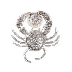 Tiffany & Co. Diamond Pave and White Pearl Platinum Crab Brooch