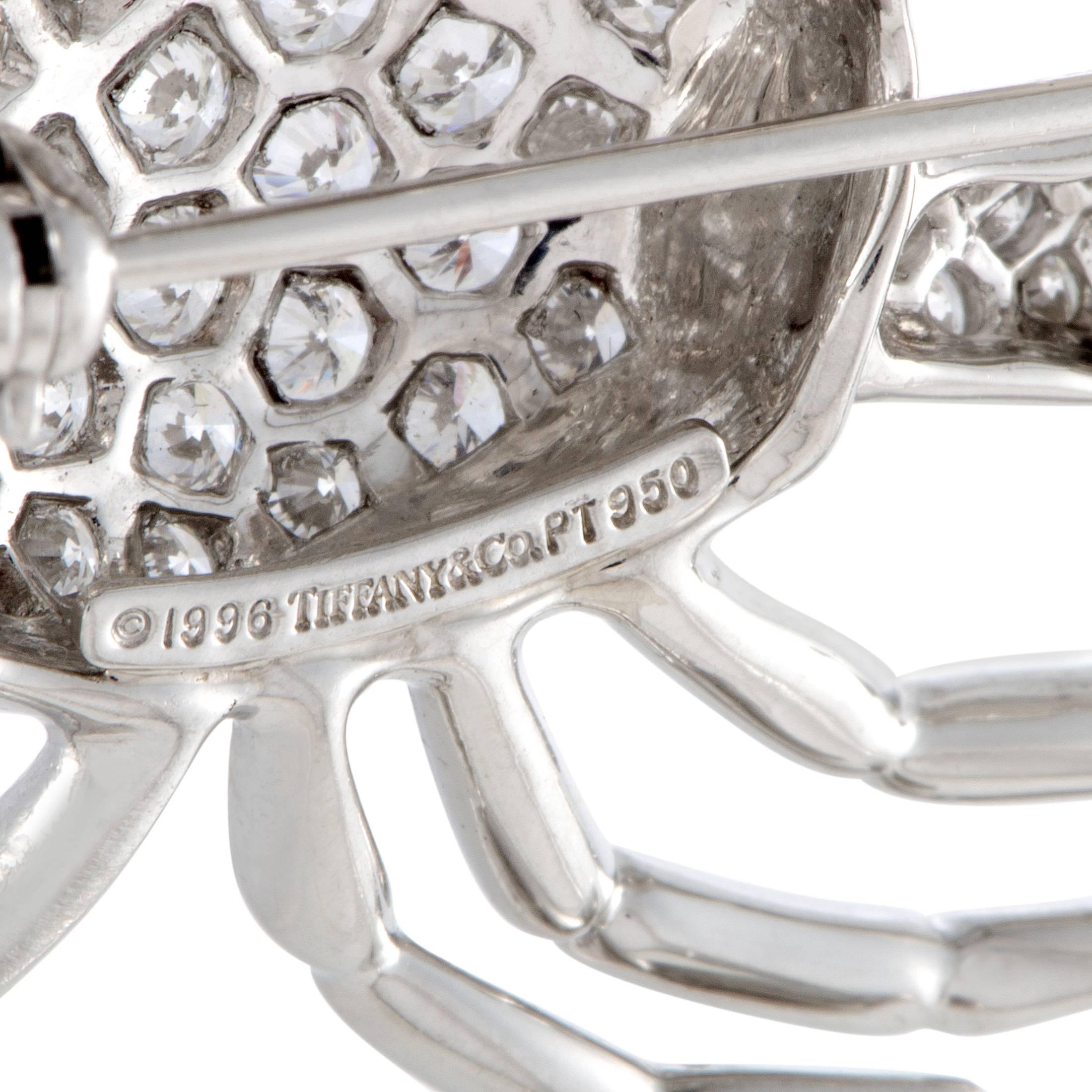 Round Cut Tiffany & Co. Diamond Pave and White Pearl Platinum Crab Brooch