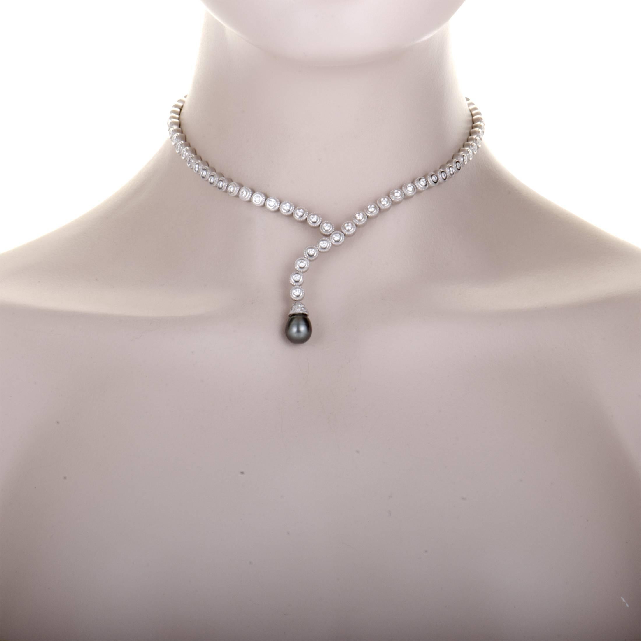 Penny Preville Diamond and Black Pearl White Gold Collar Necklace In Excellent Condition In Southampton, PA