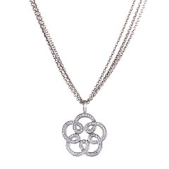 Tous Diamond Pave White Gold Flower Pendant Necklace