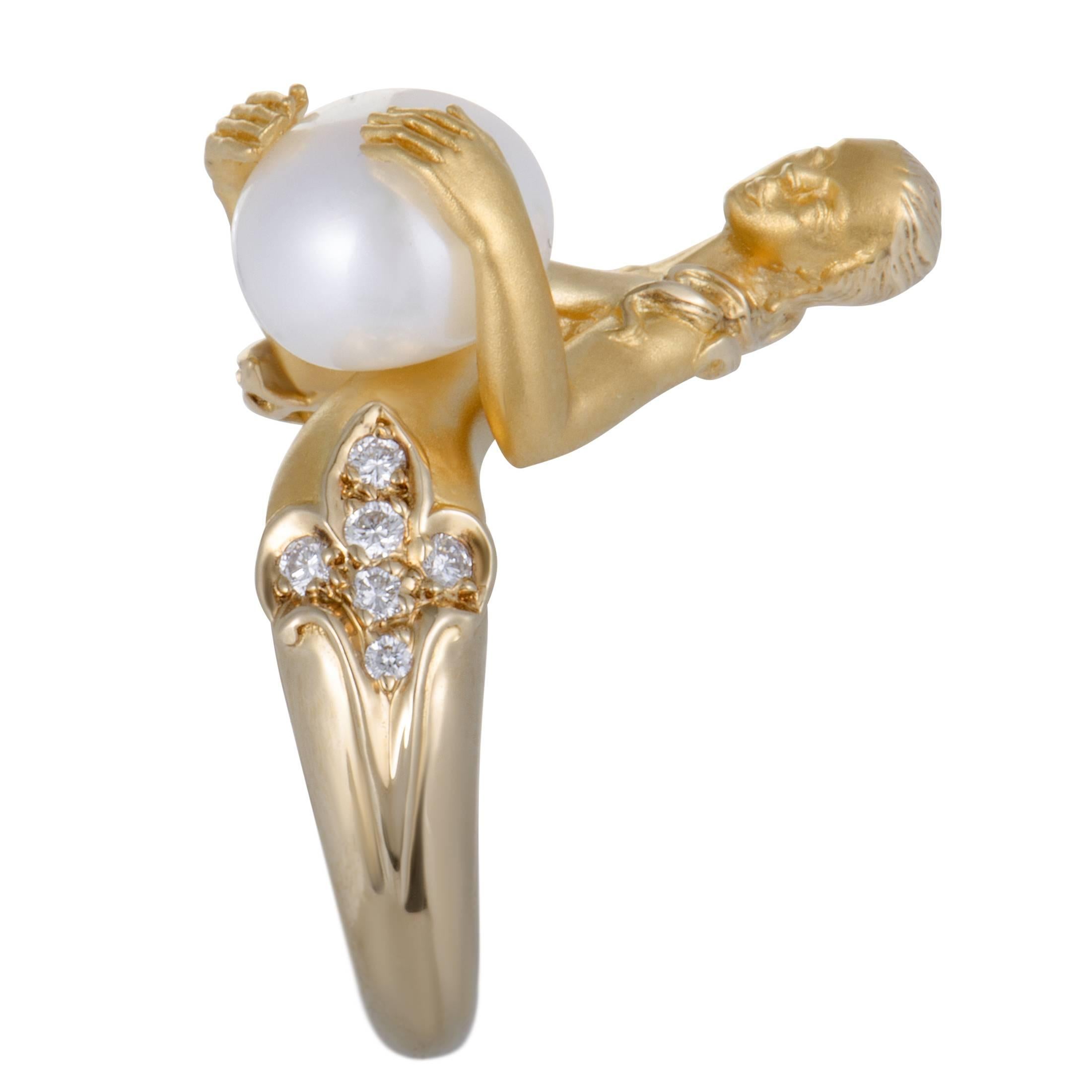Women's Carrera y Carrera Diamond and White Pearl Yellow Gold Mermaid Ring
