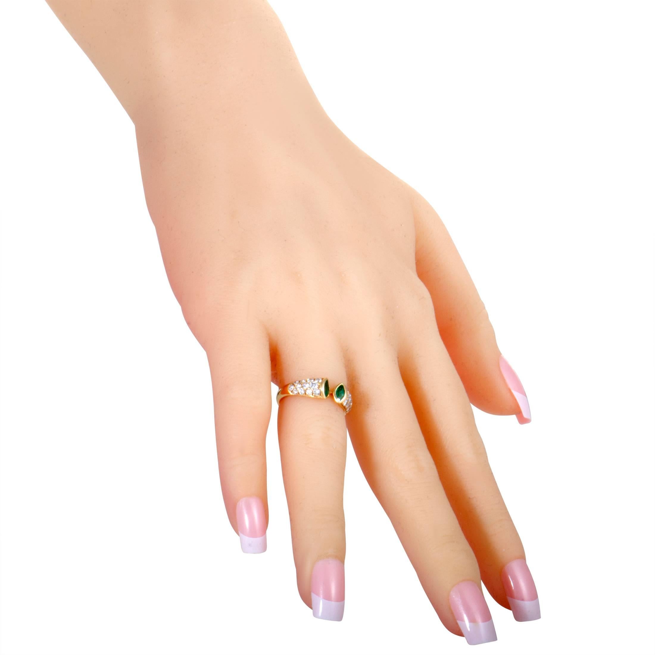 Women's Cartier Diamond and Emerald Yellow Gold Open Band Ring