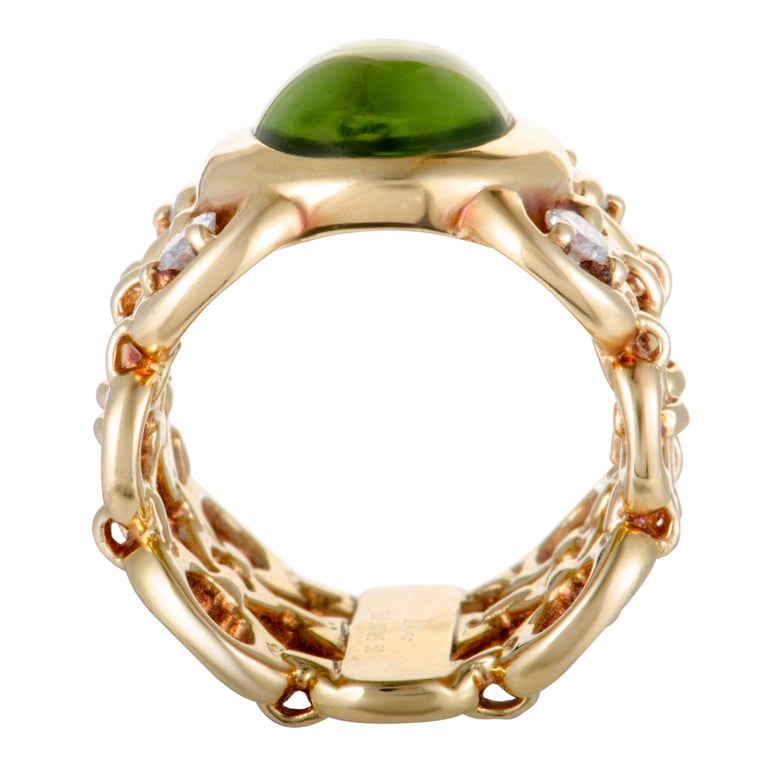 Dior Diamond and Peridot Yellow Gold Band Ring For Sale at 1stdibs
