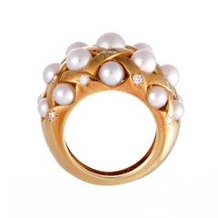 Chanel Matelasse Diamond and Pearl Band Ring