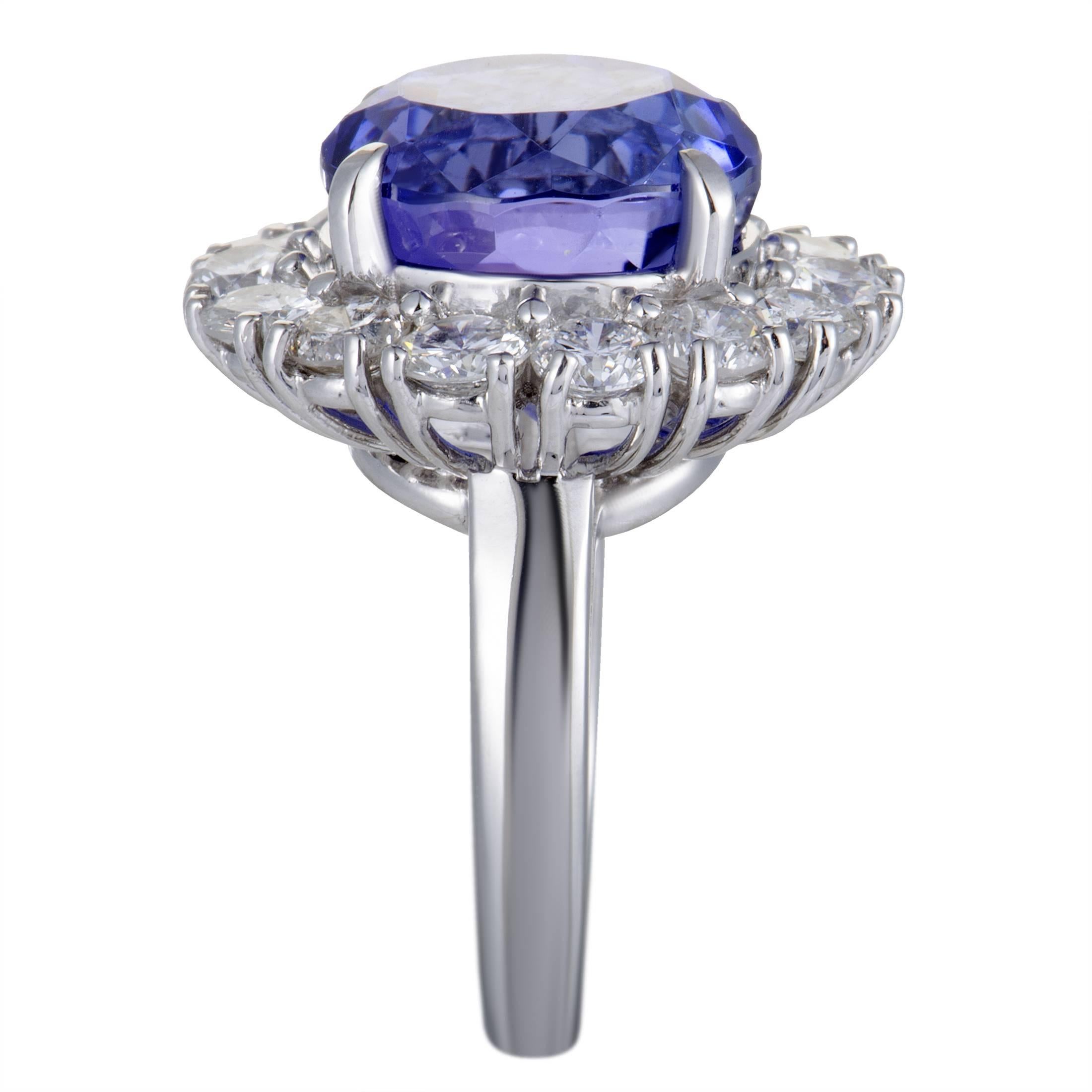 Diamond and Tanzanite Platinum Cocktail Ring In Excellent Condition In Southampton, PA