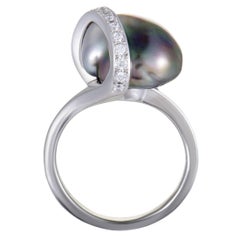 Mikimoto Diamond and Black Pearl Platinum Ring