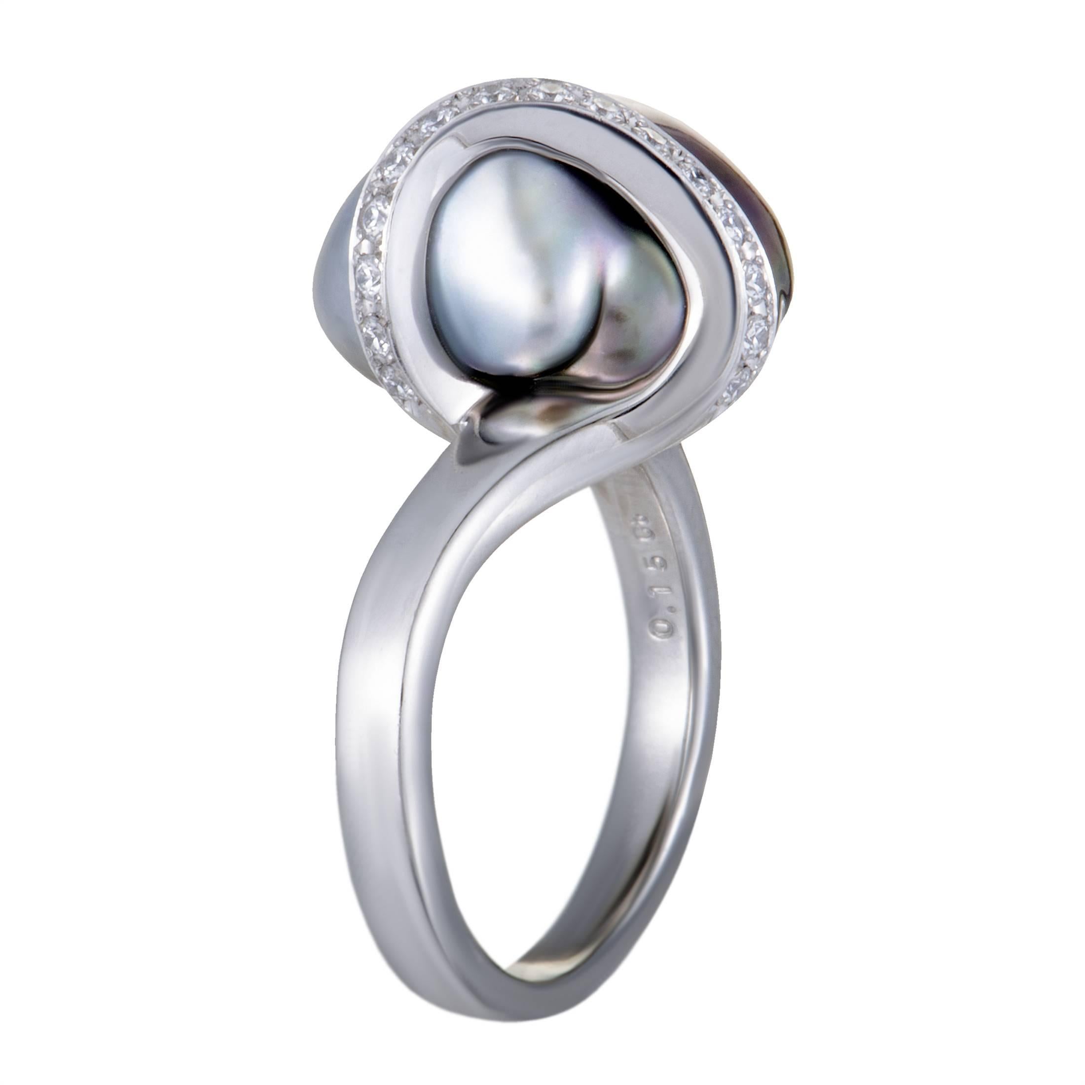 Women's Mikimoto Diamond and Black Pearl Platinum Ring