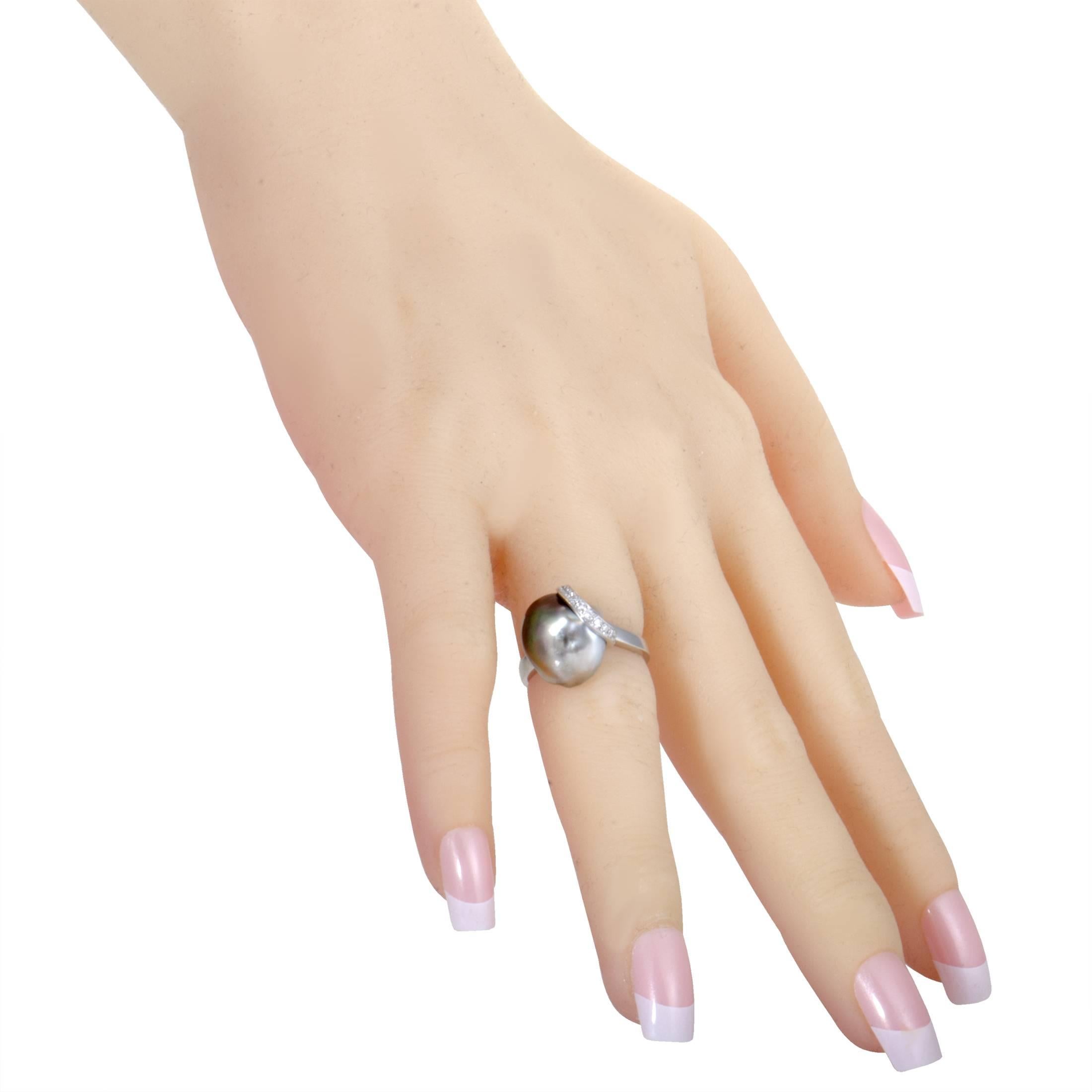 Mikimoto Diamond and Black Pearl Platinum Ring 1